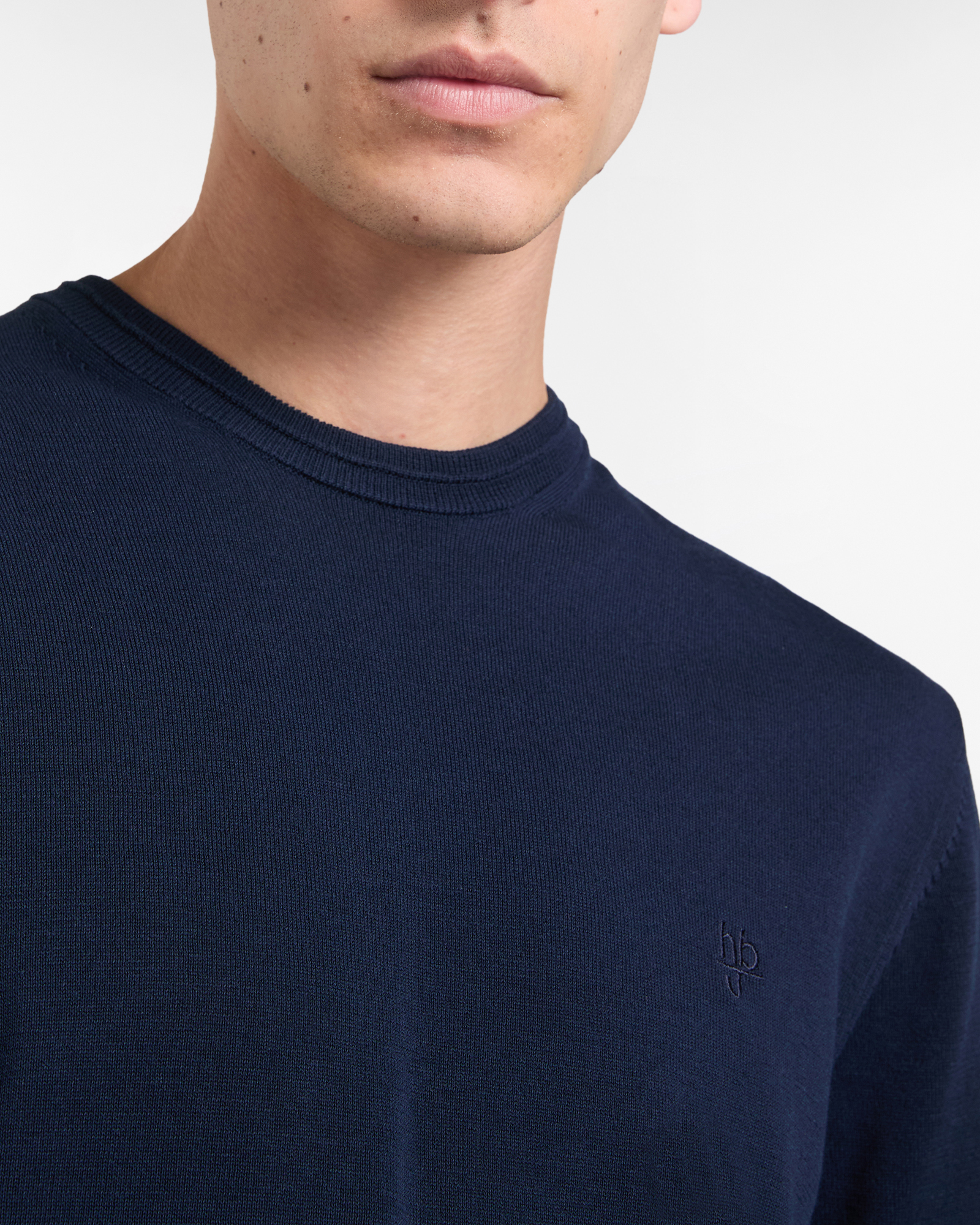 Girocollo Uomo in Crepe Manica Corta, Blu scuro, large image number 2