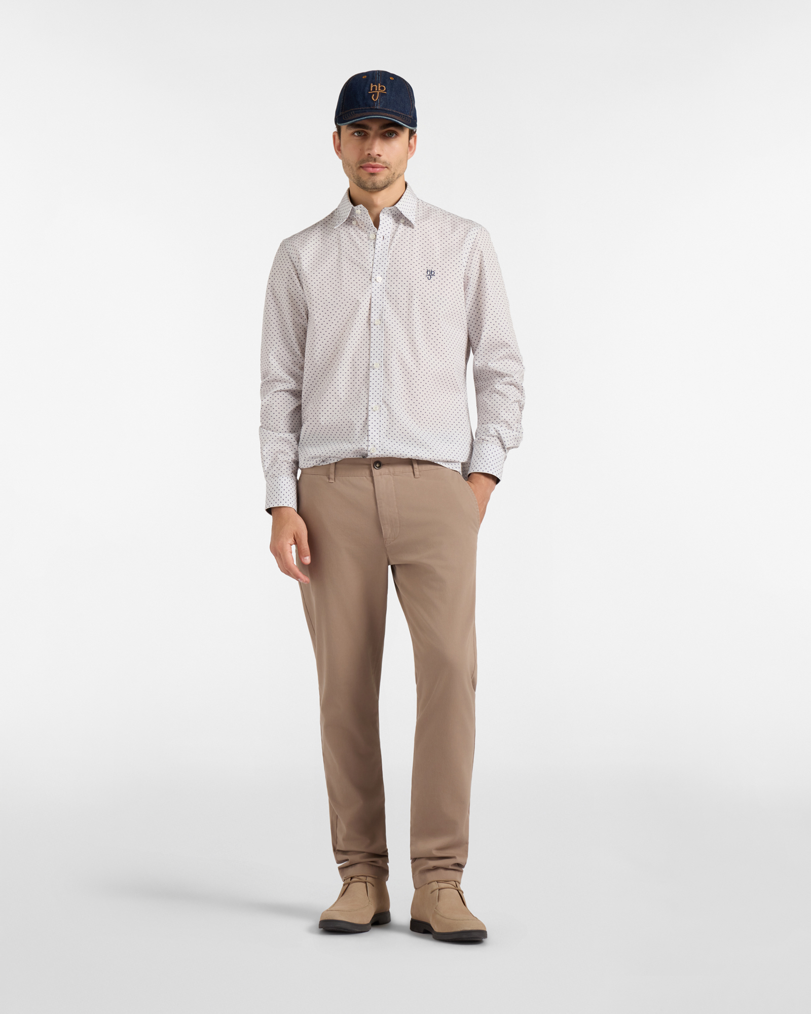 Pantalone Chino HBJ Uomo Narrow Fit in Gabardina di Cotone Stretch, BEIGE, large