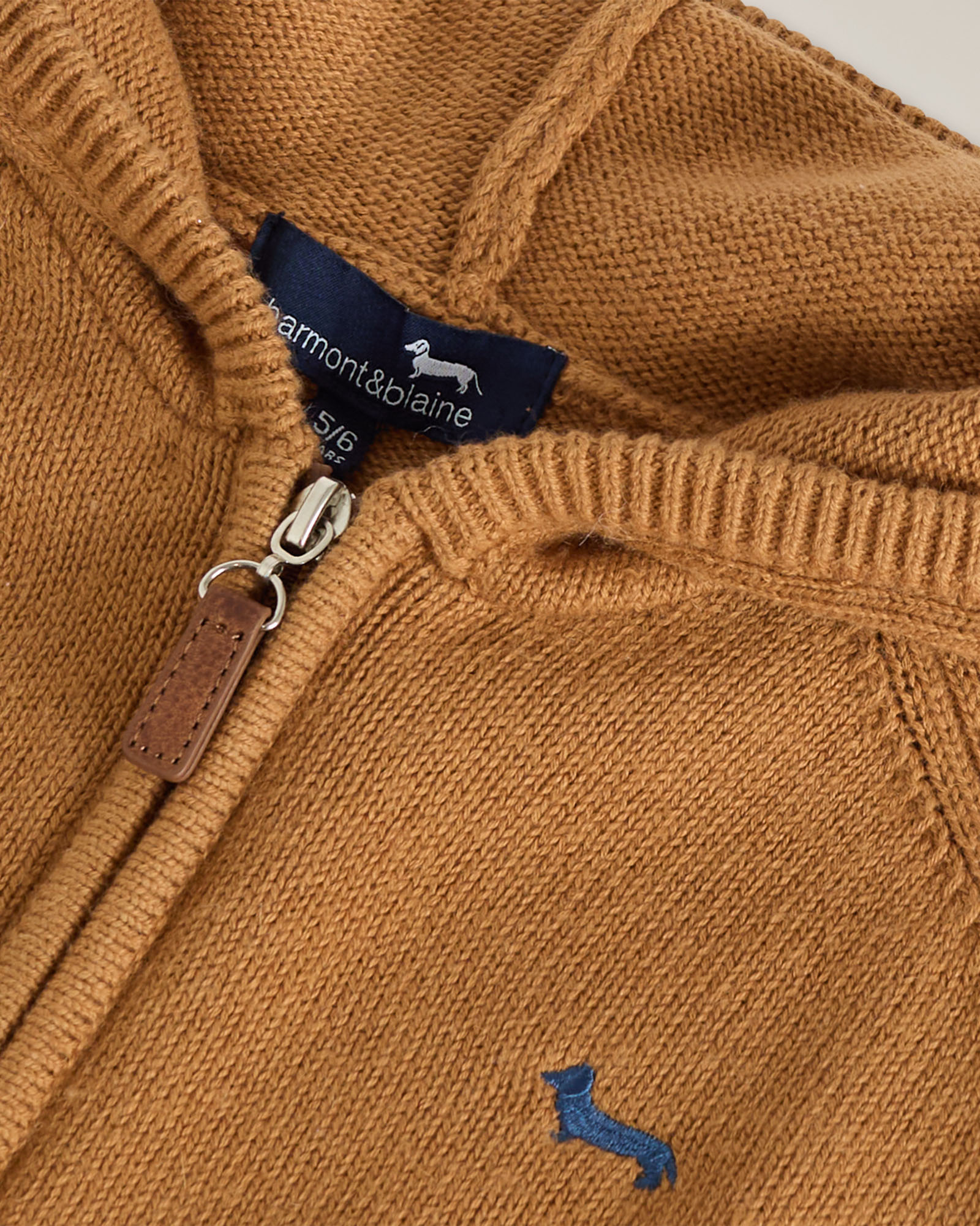 Full‑zip hoodie with intarsia knit, Brown/Red, large image number 2