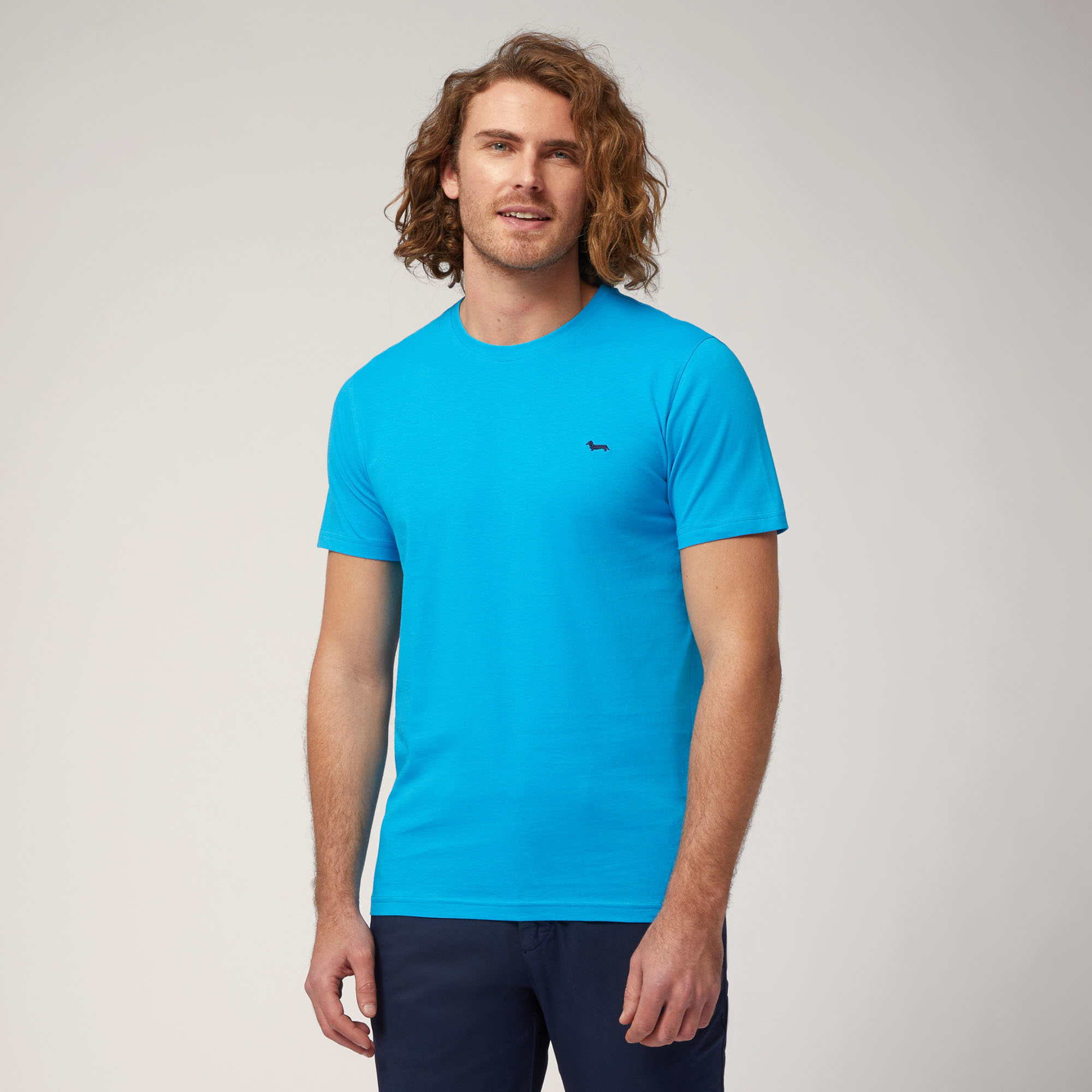 T-Shirt with Contrasting Logo, Light Blue, large