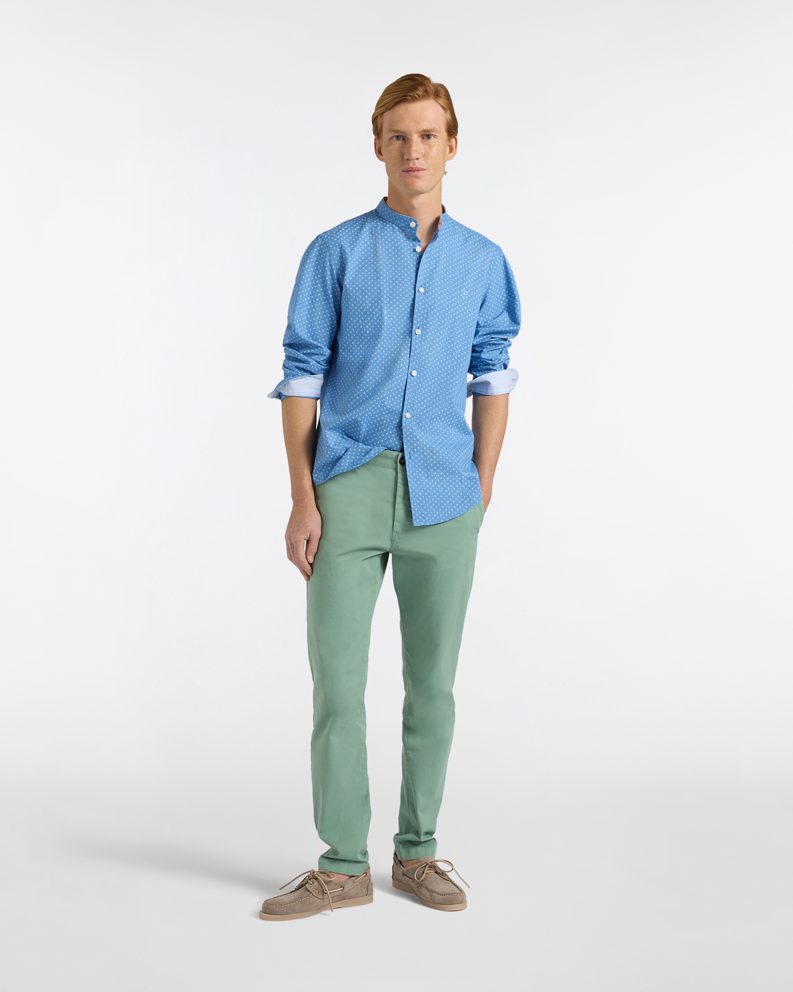 Camicia Collo alla Coreana con Micro Fantasia, Blu denim, large image number 3