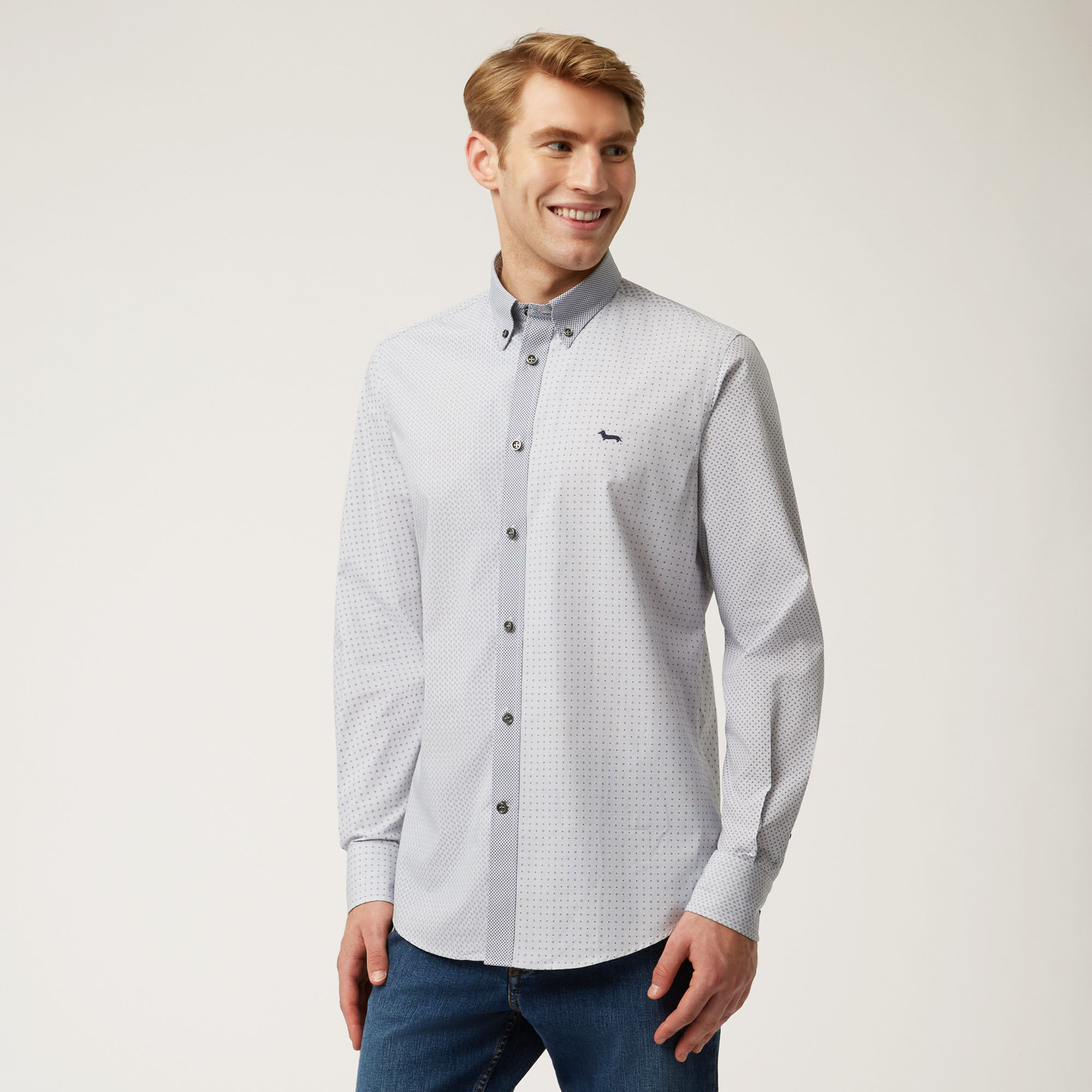 Patchwork-Style Cotton Shirt, Gray, large