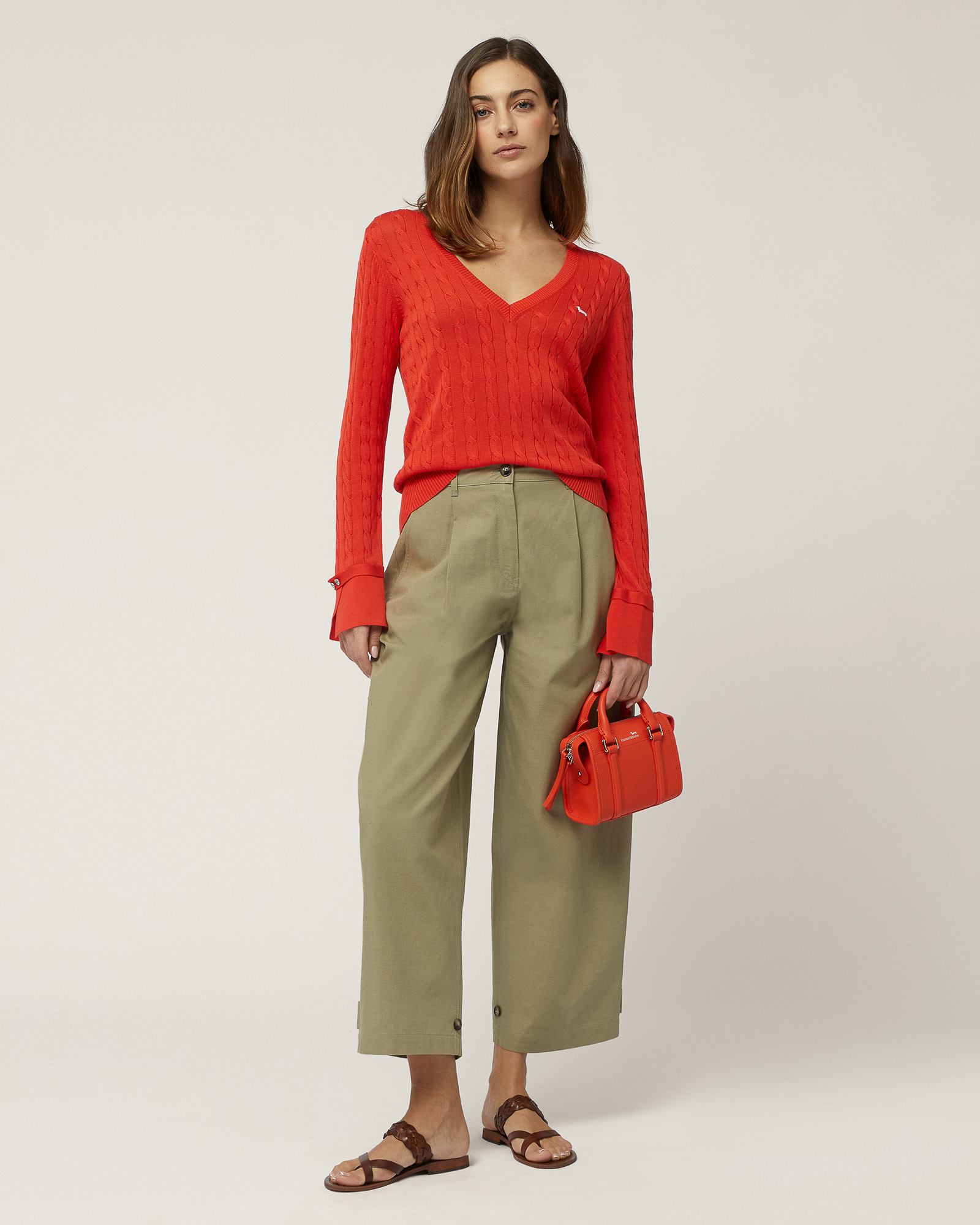 V-Neck Silk-Blend Sweater, Orange, large image number 3