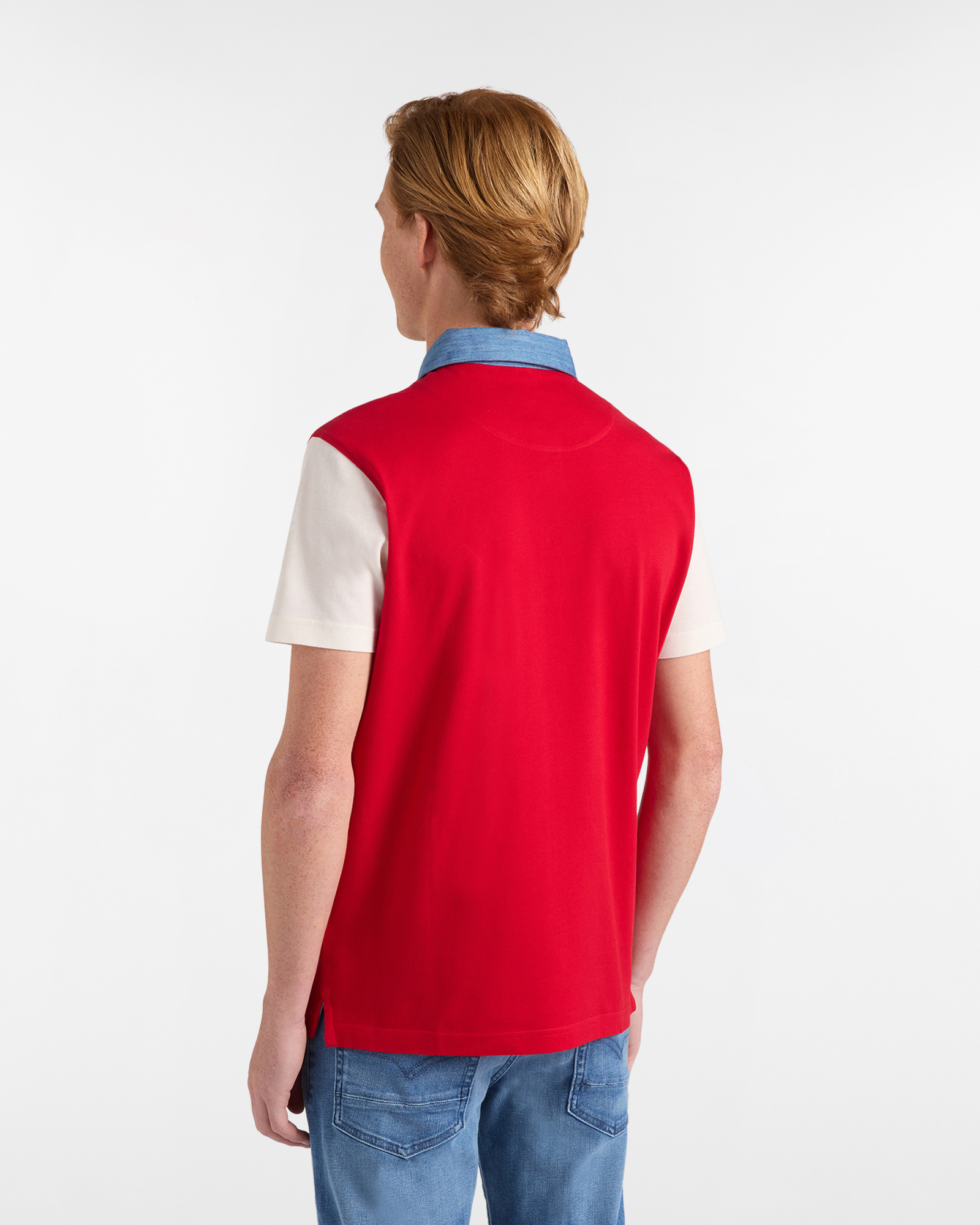 Polo uomo narrow fit con colletto denim