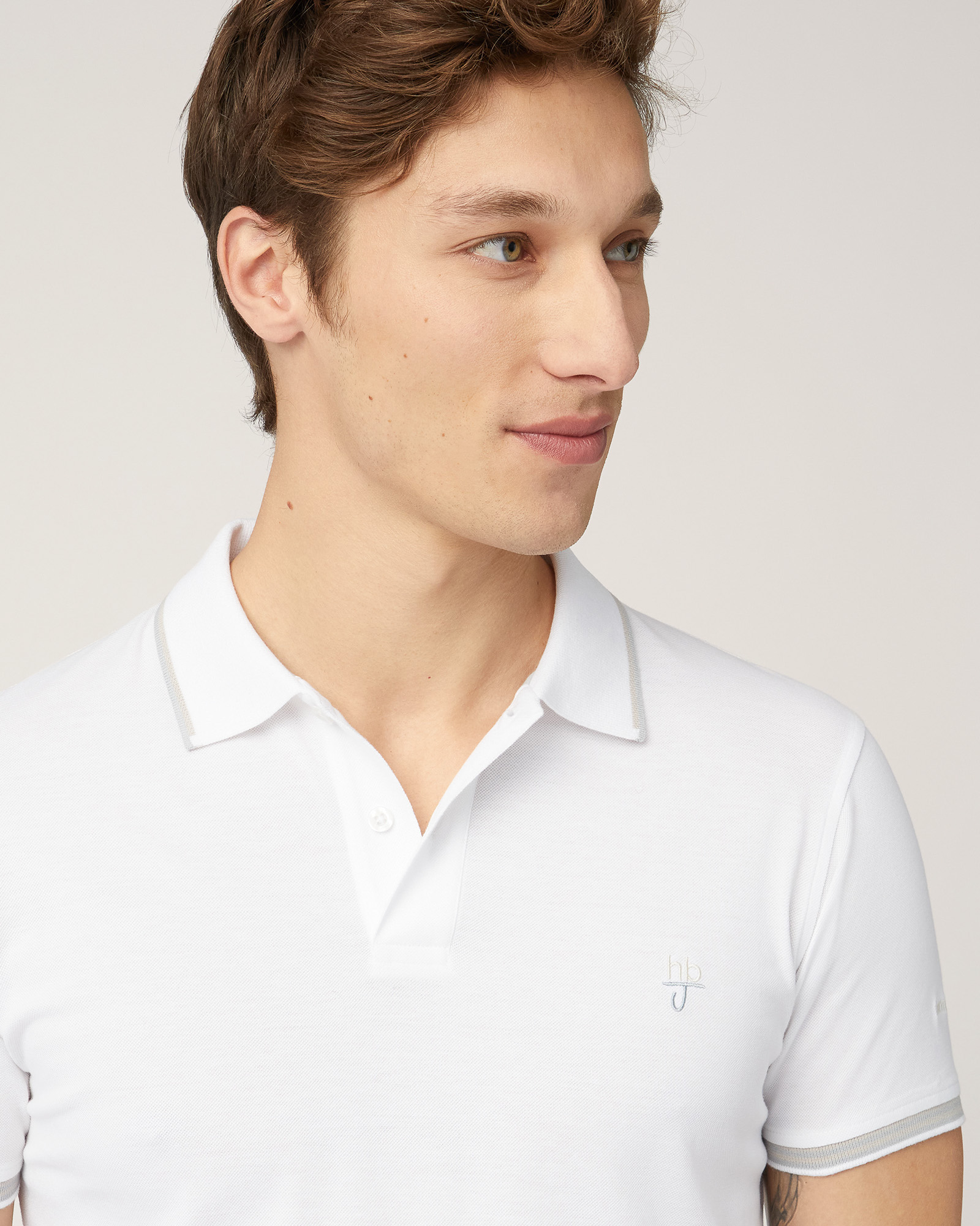 Polo with Contrasting Stripes, White, large image number 2