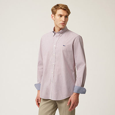 Organic Microstriped Cotton Shirt With Contrasting Inner Detail