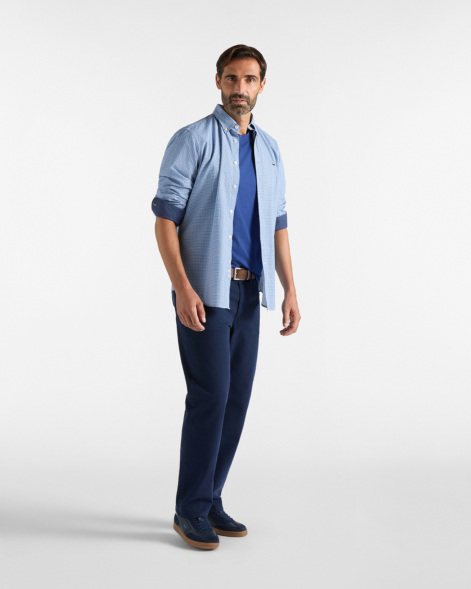 Men&rsquo;s cotton poplin shirt with micro-print, NAVY BLUE, large
