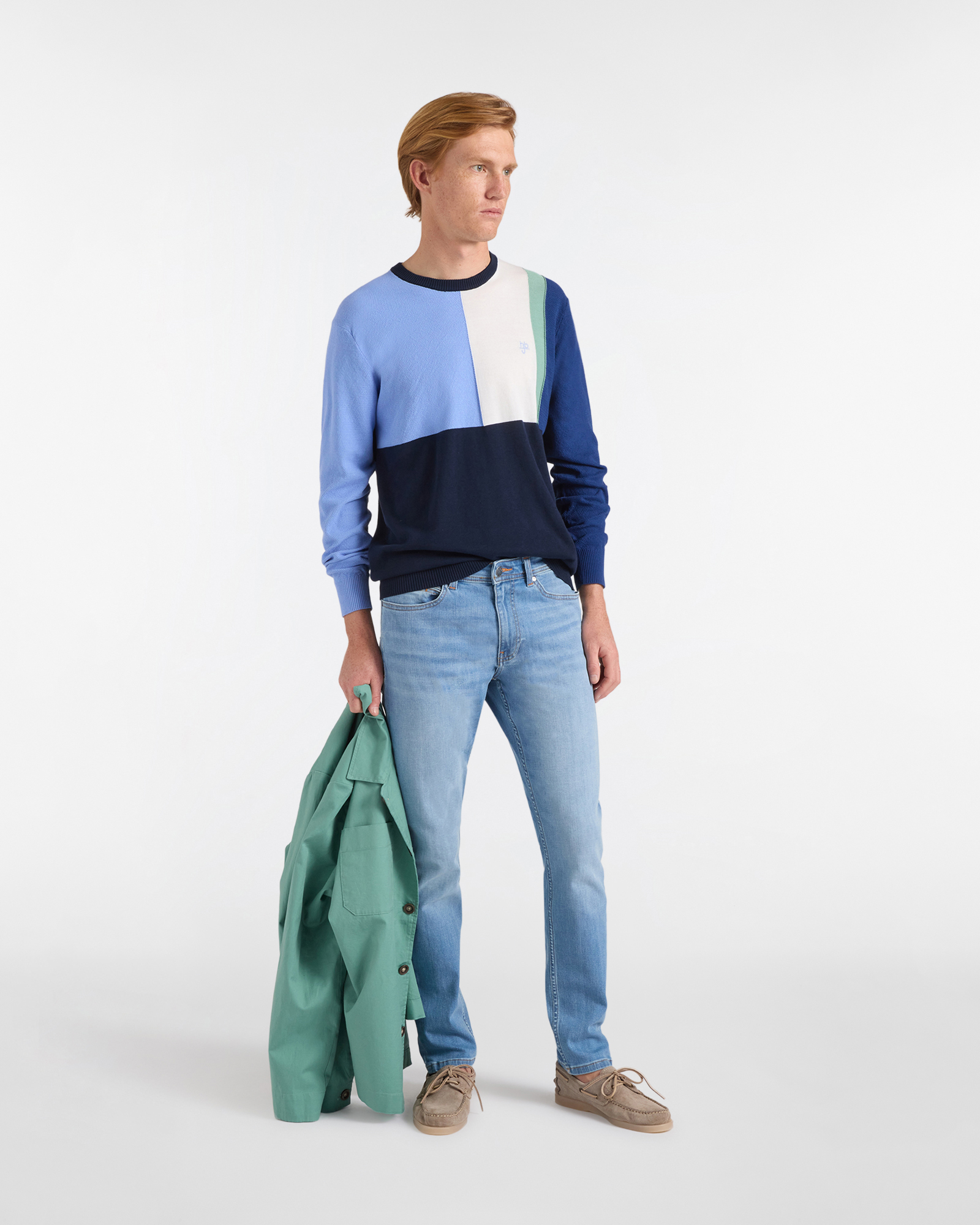 Girocollo Uomo  Color‑Block in Cotone, Blu scuro, large image number 3