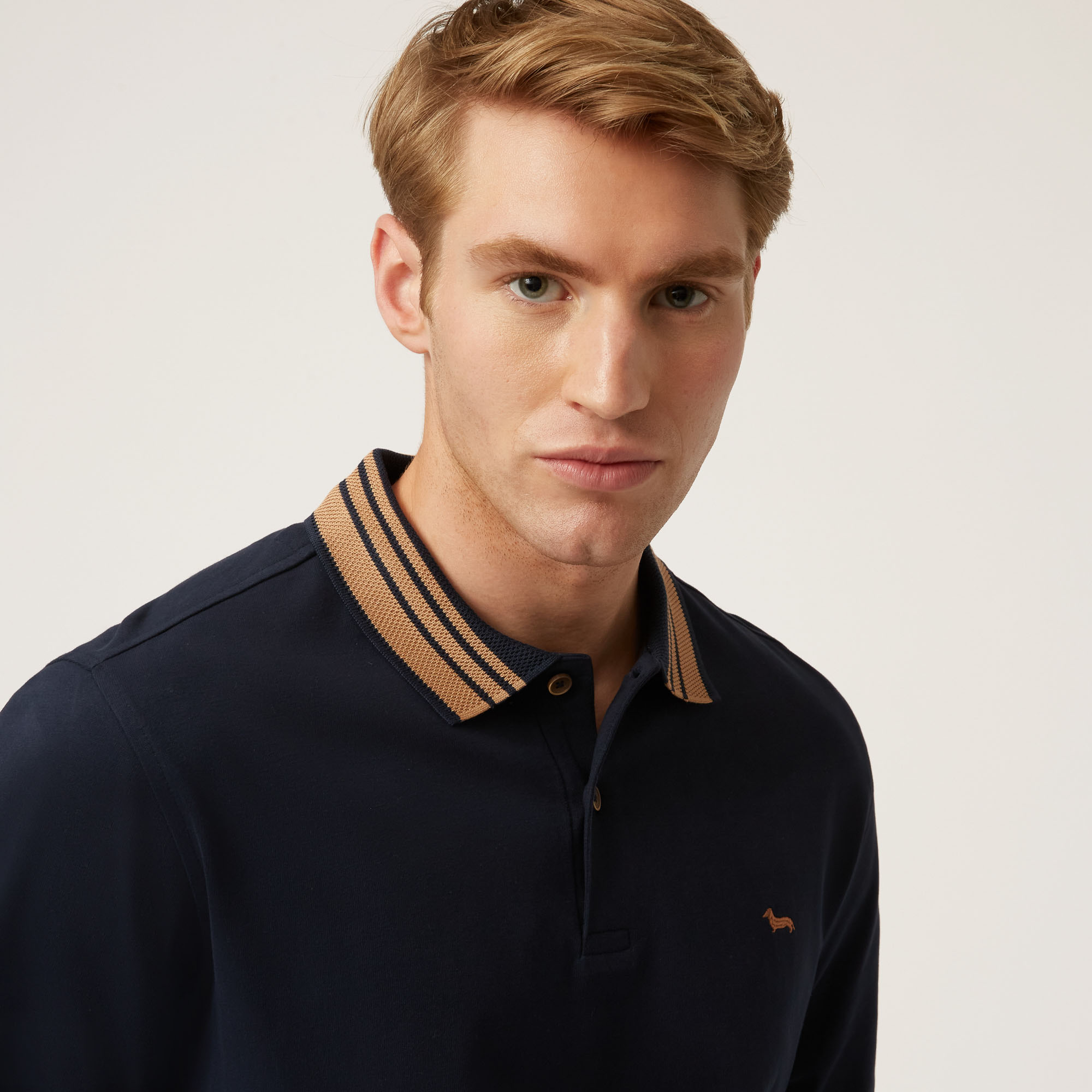 Long-Sleeved Polo Shirt With Contrasting Cuffs And Collar, Blue, large image number 2