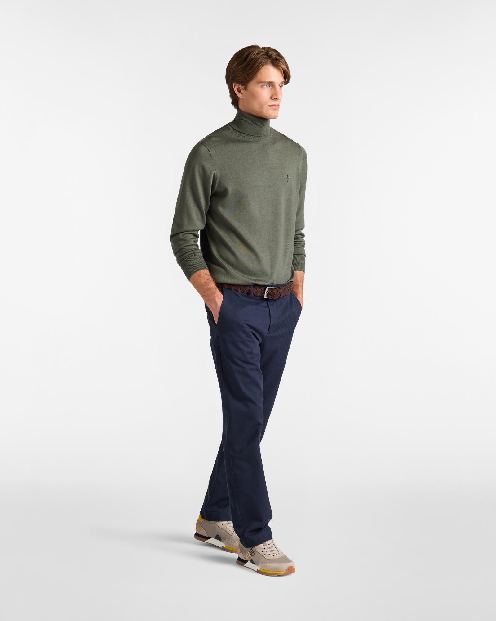Merino Wool Turtleneck with Embroidered Logo, Olive Green, large image number 3