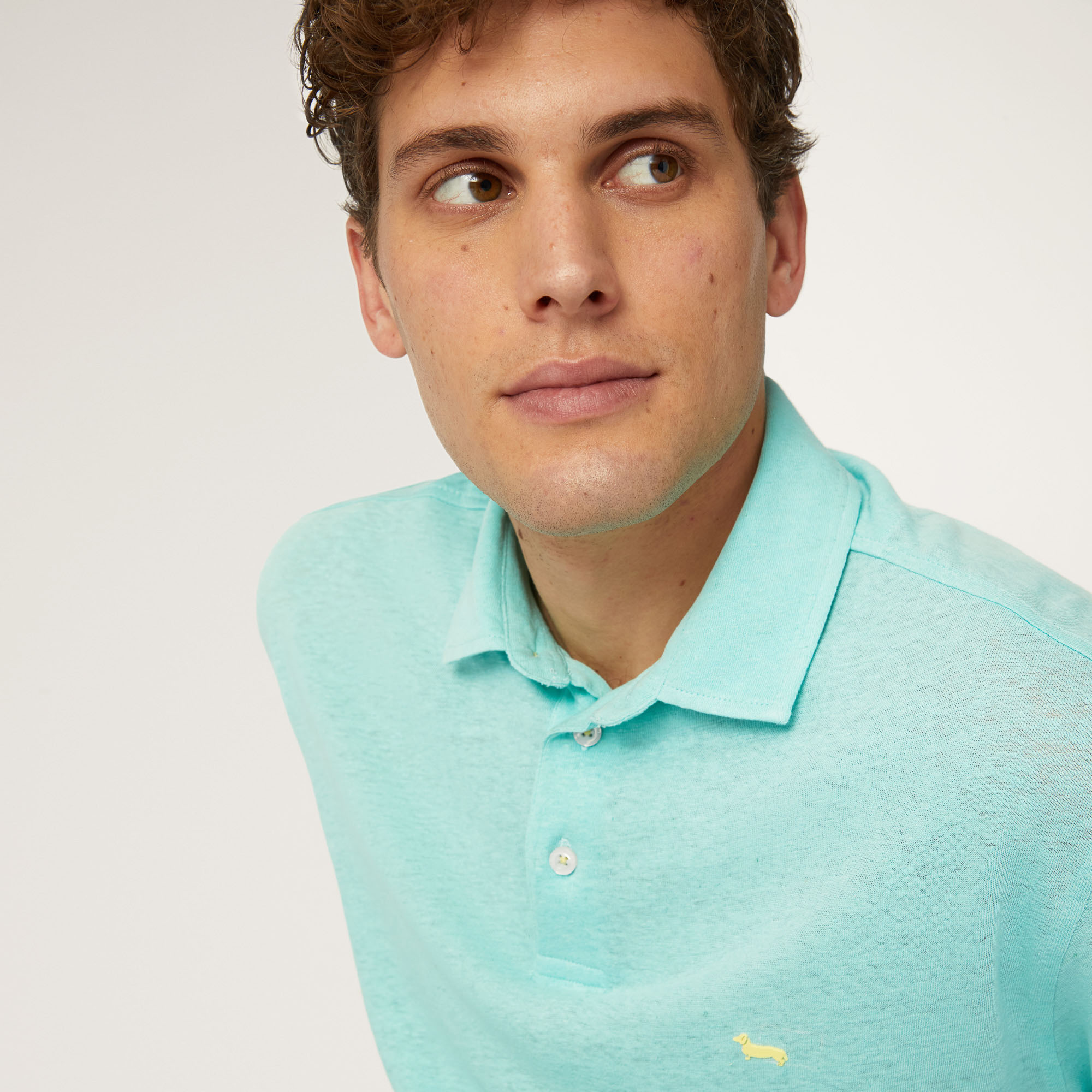 Cotton and Linen Jersey Polo, Light Blue, large image number 2