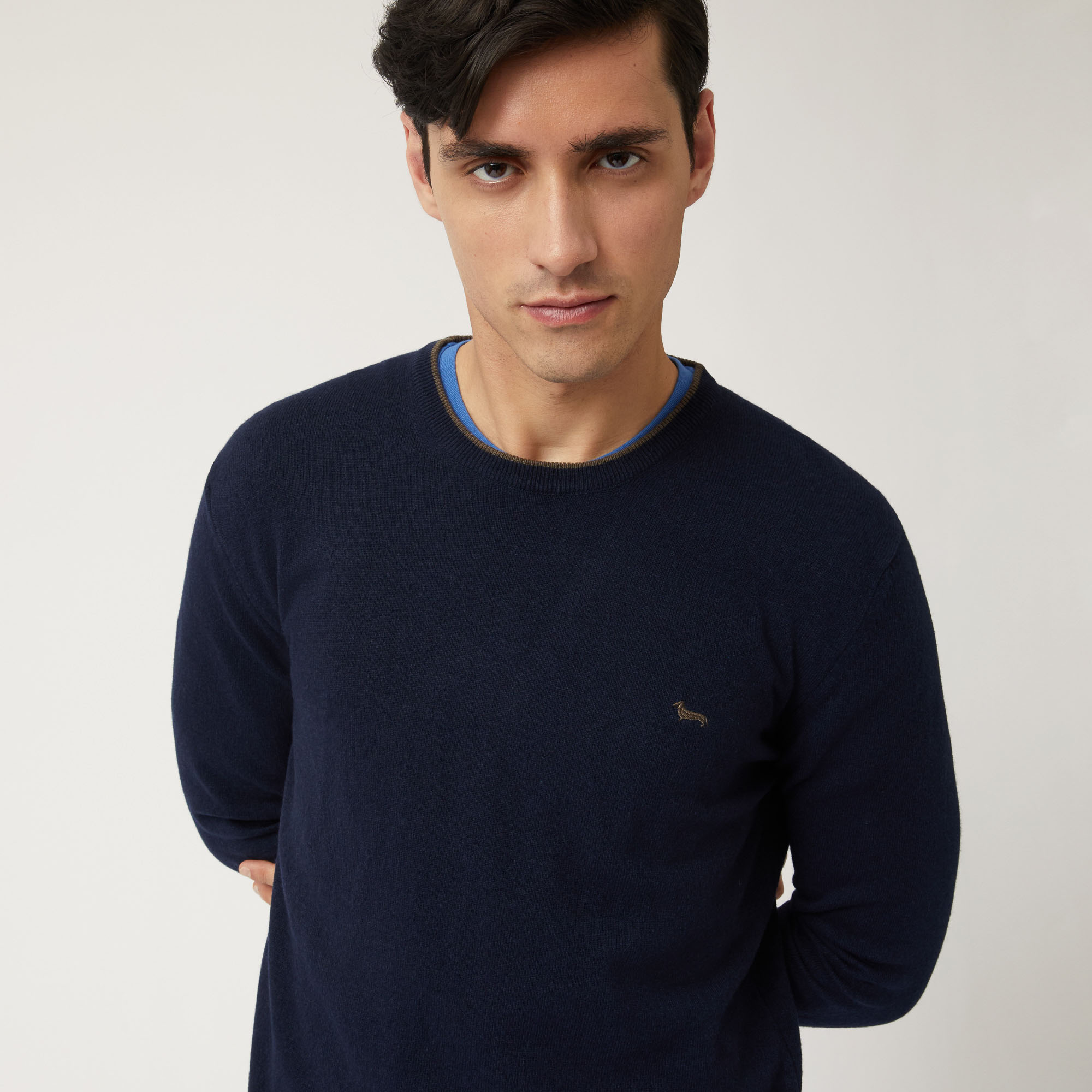 Pullover Girocollo In Lana E Viscosa, Blu Chiaro, large image number 2
