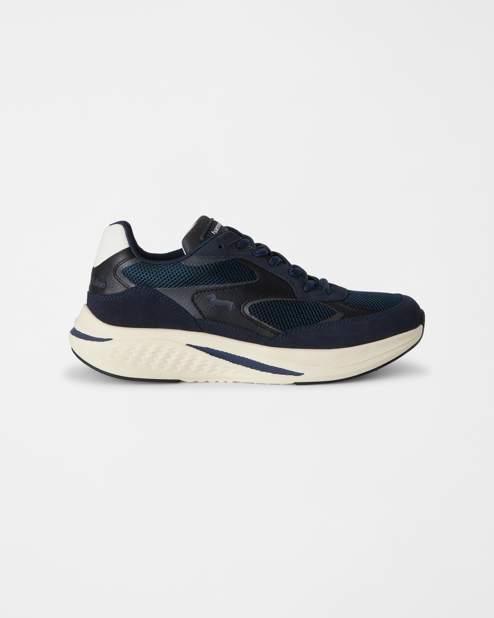 Men's dark blue suede and technical mesh sneakers