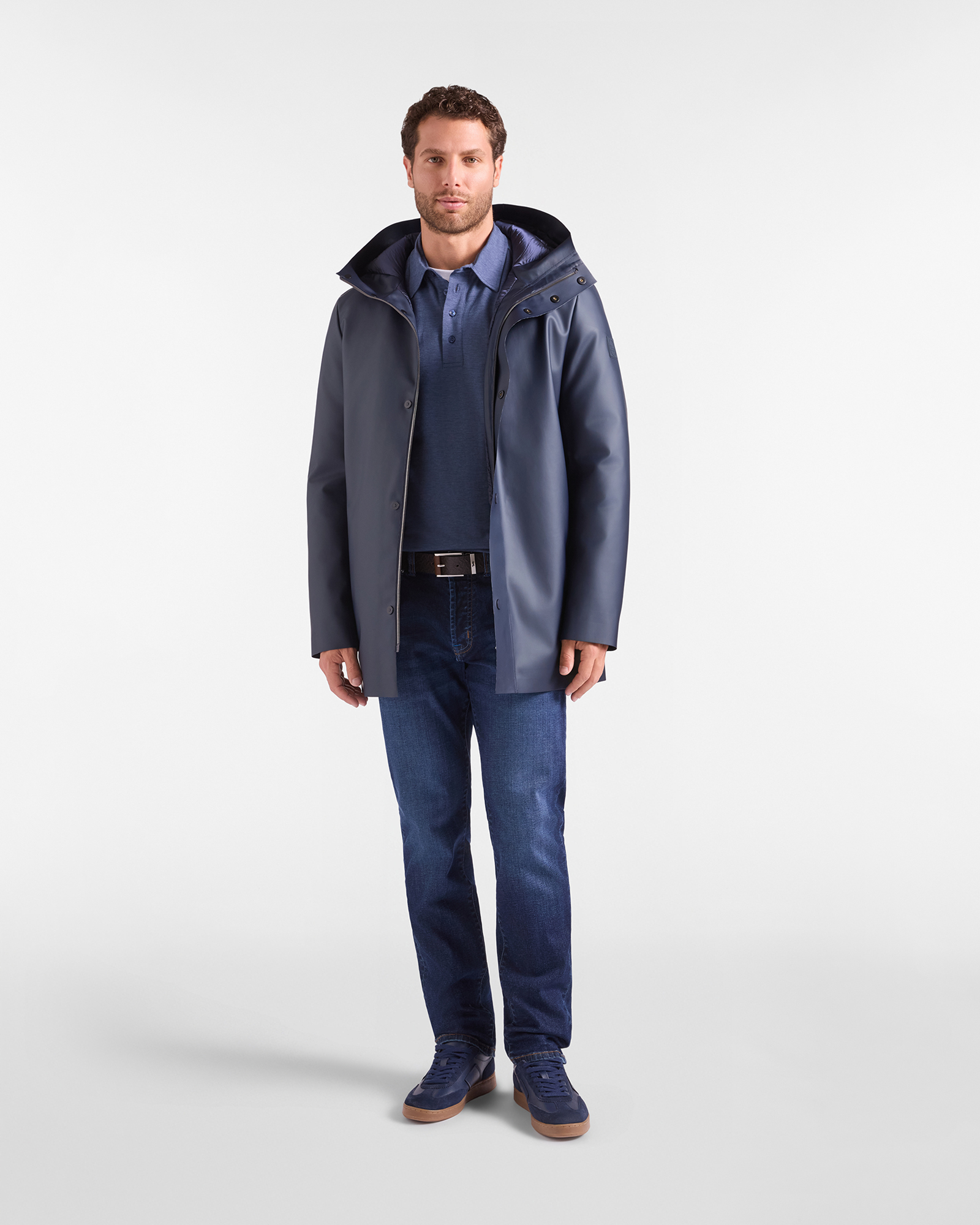 Men&rsquo;s coated fabric trench coat, NAVY BLUE, large