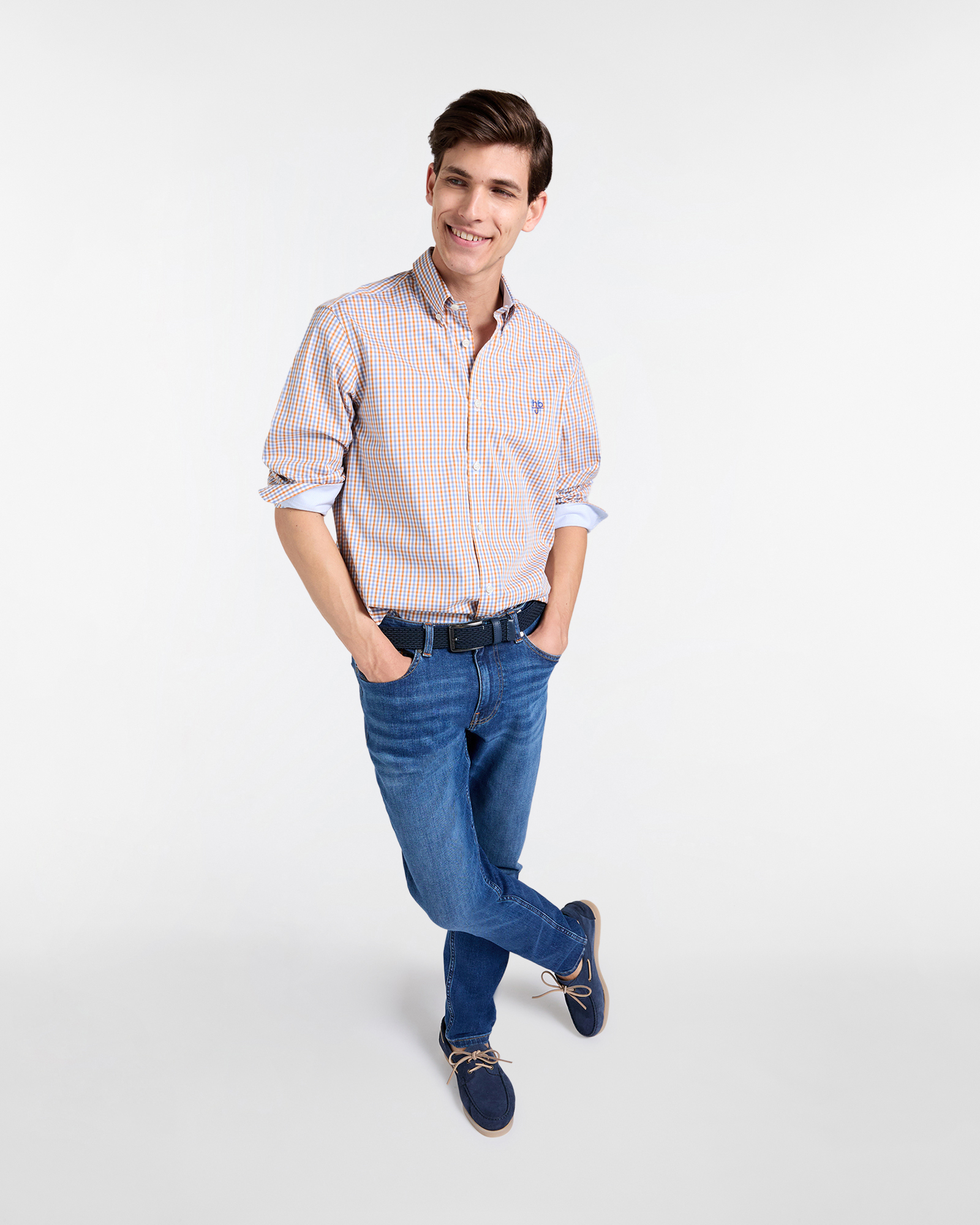 Camicia Uomo Micro Check Regular Fit, Arancio, large image number 3