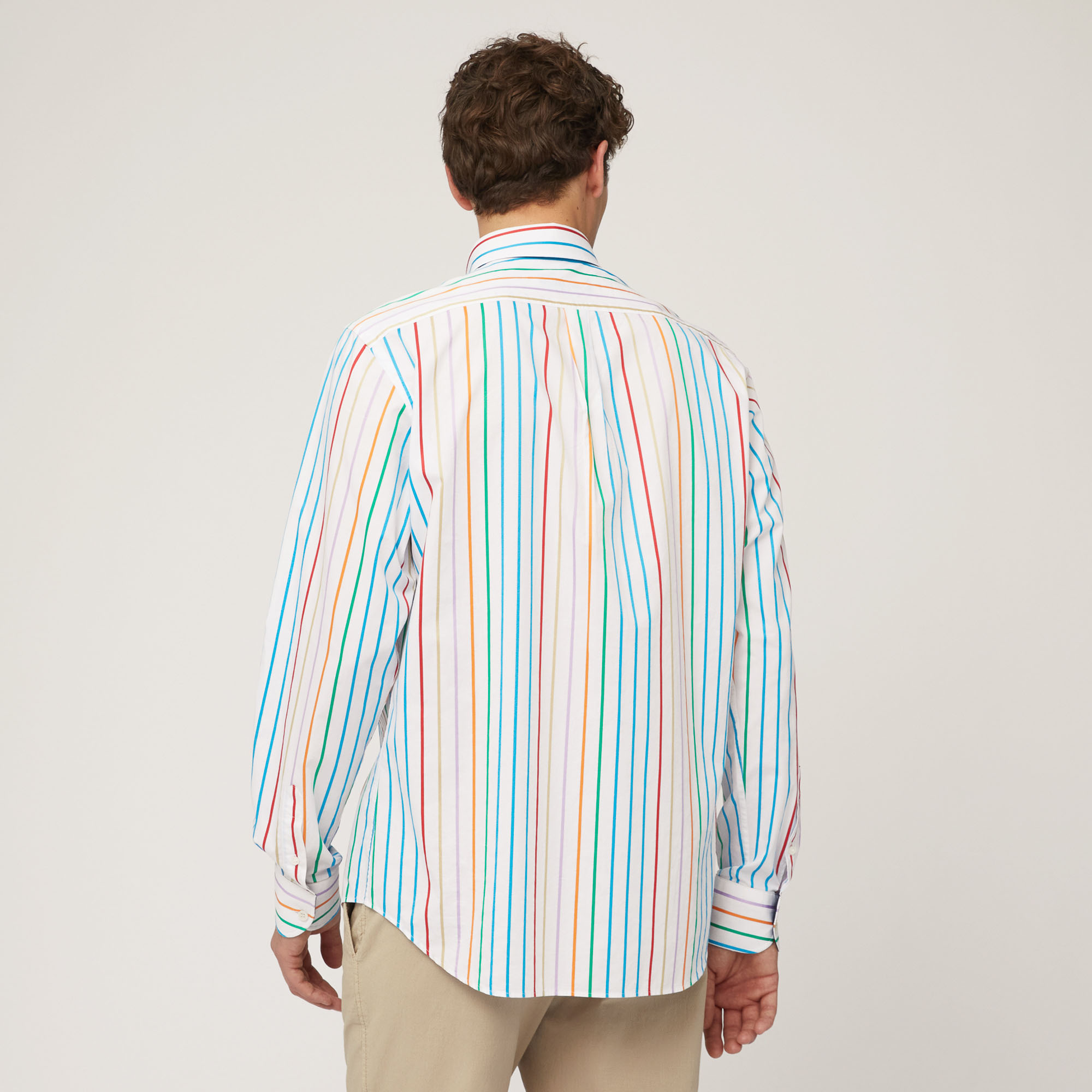 Multicolored-Stripe Cotton Shirt, White, large image number 1