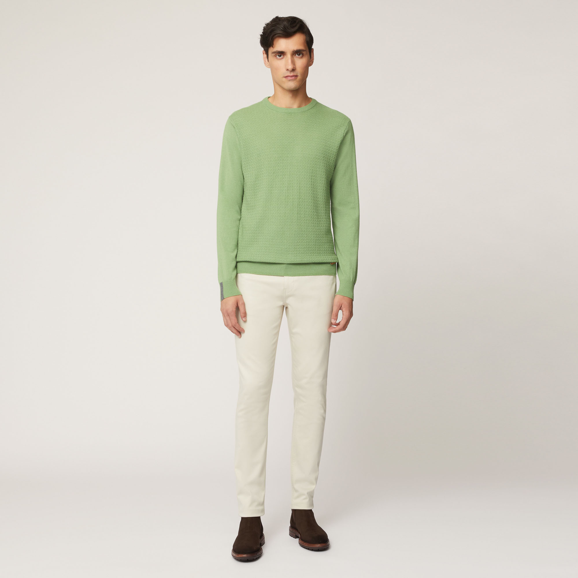 Pullover Girocollo In Misto Lana Con Texture 3D, Verde, large image number 3