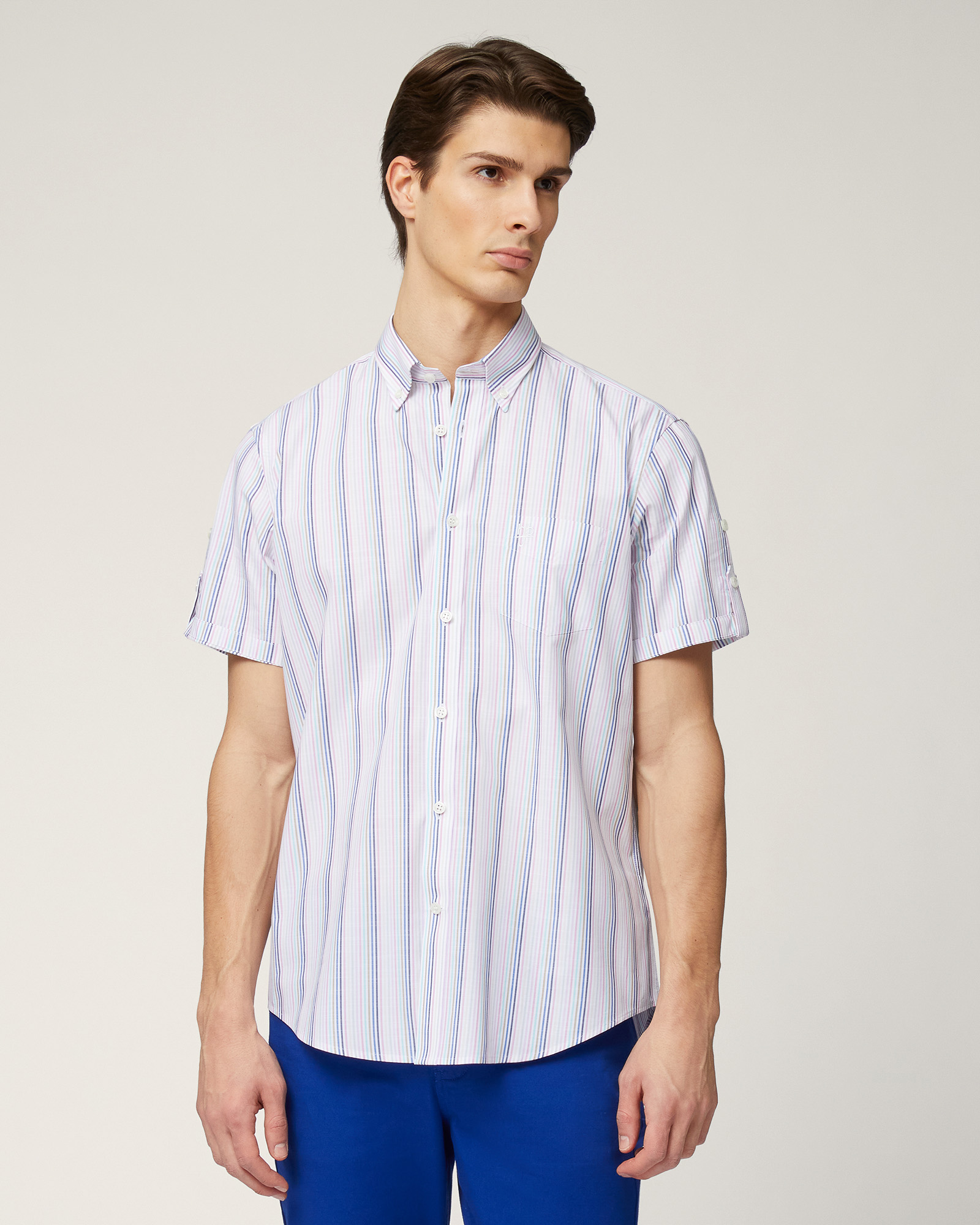 Striped Short-Sleeved Shirt, Pink, large image number 0