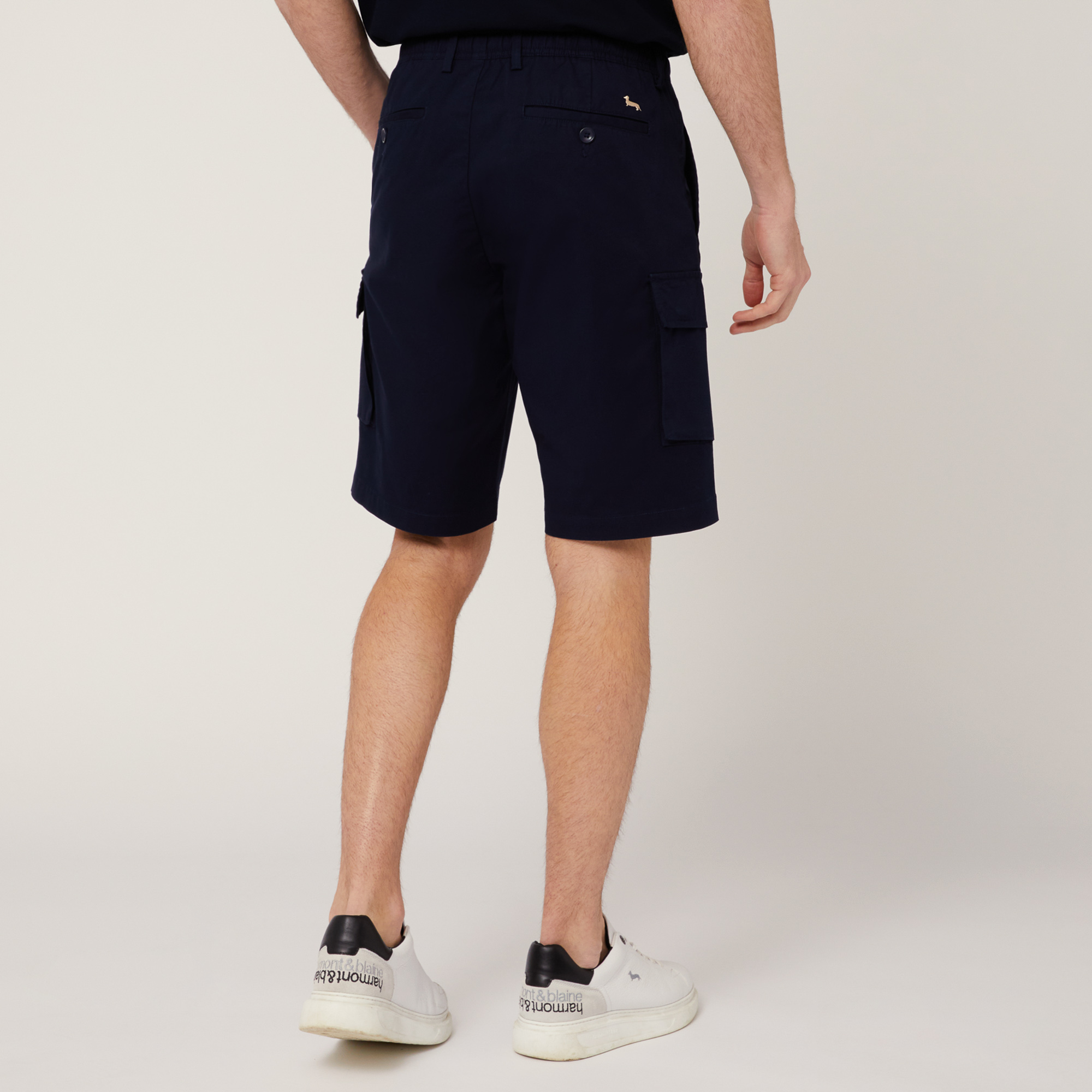 Stretch Cotton Cargo Bermuda Shorts, Blue, large image number 1
