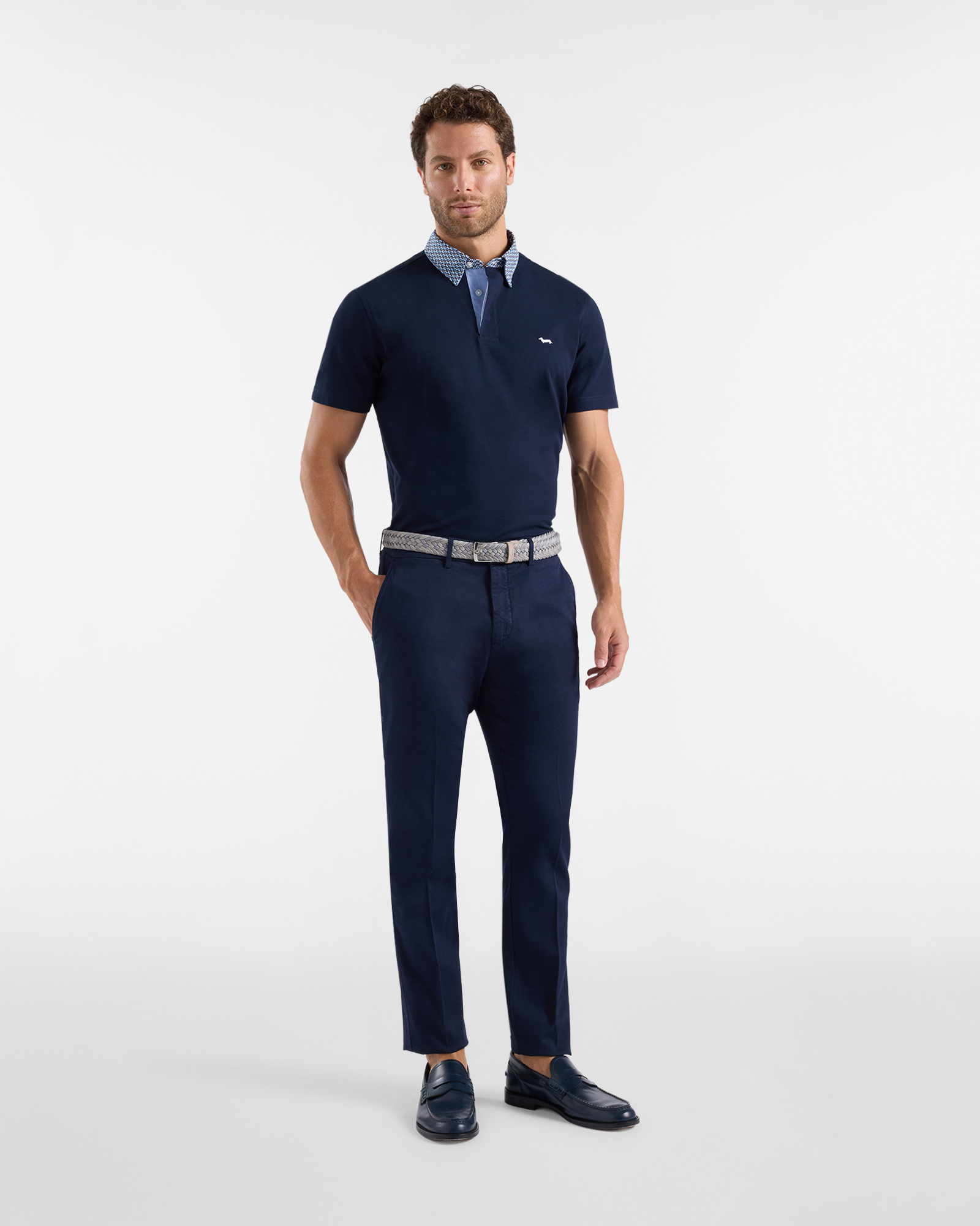 Men's narrow-fit chino pants with micro pattern, Blue, large image number 3