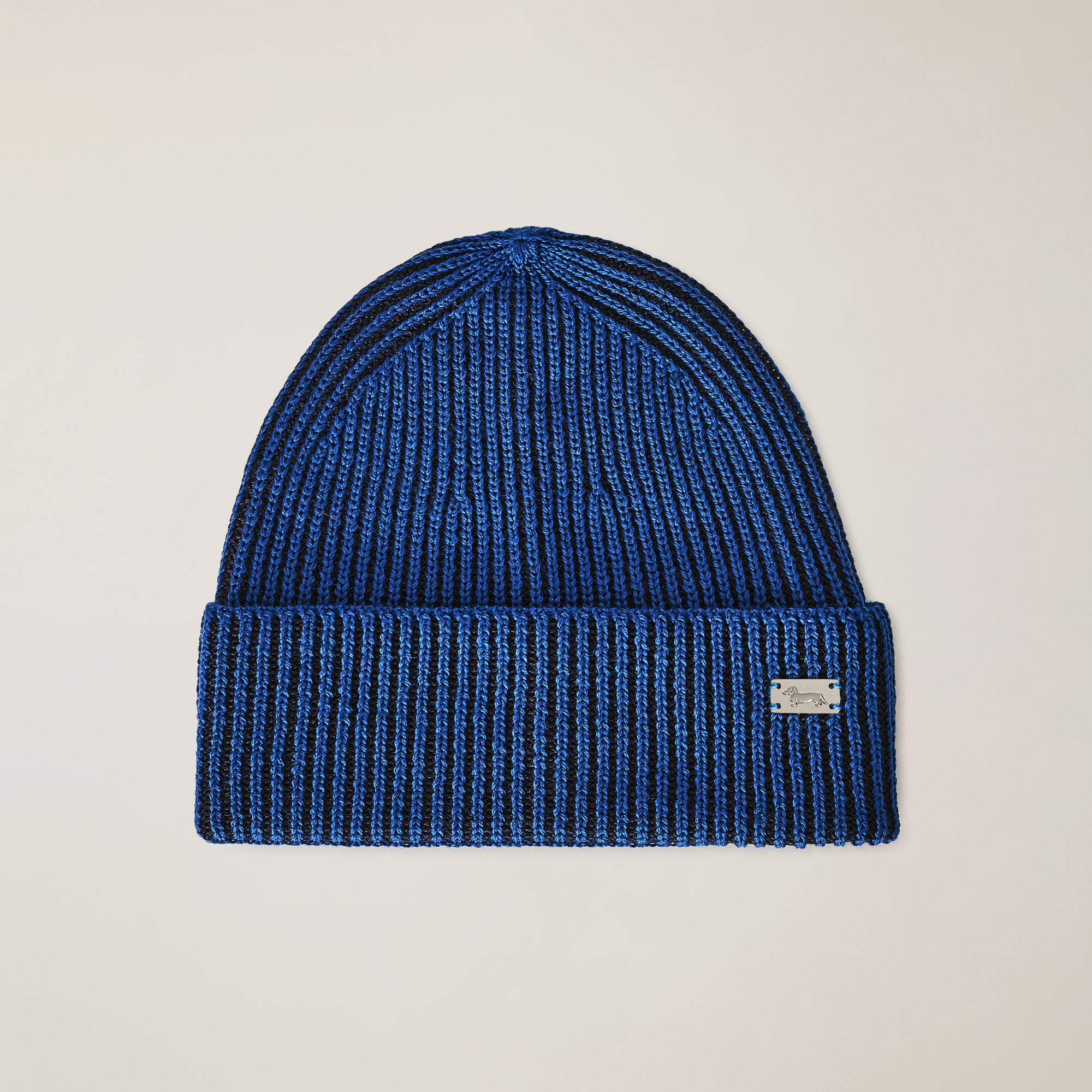 Short Ribbed Wool-Blend Beanie, Blue, large