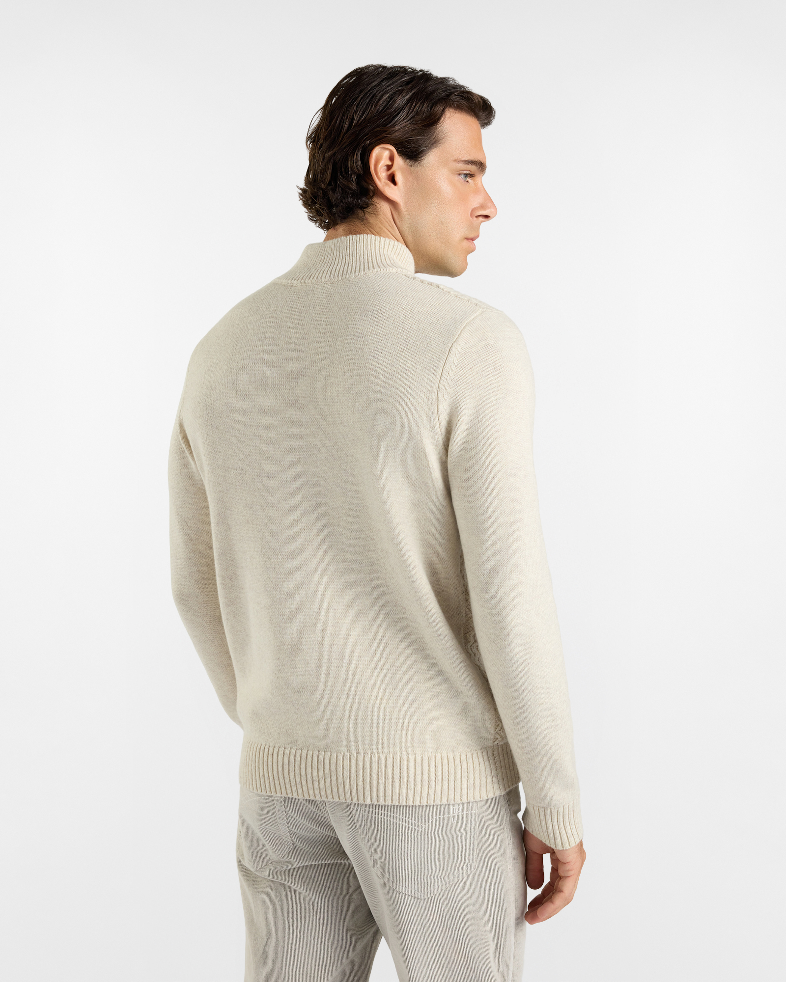 Maglia HBJ Uomo con Collo Alto e Finta Bottonata in Misto Mohair, BIANCO, large