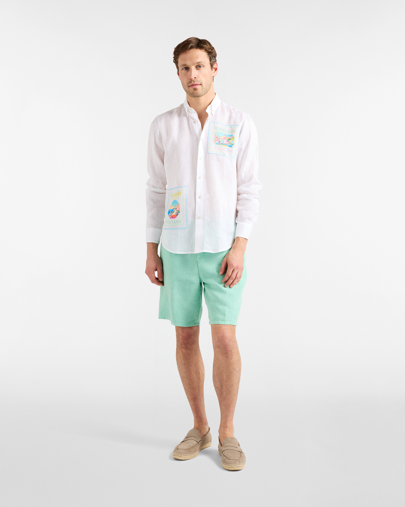 Men's Postcard capsule linen Bermuda shorts, Green, large image number 3