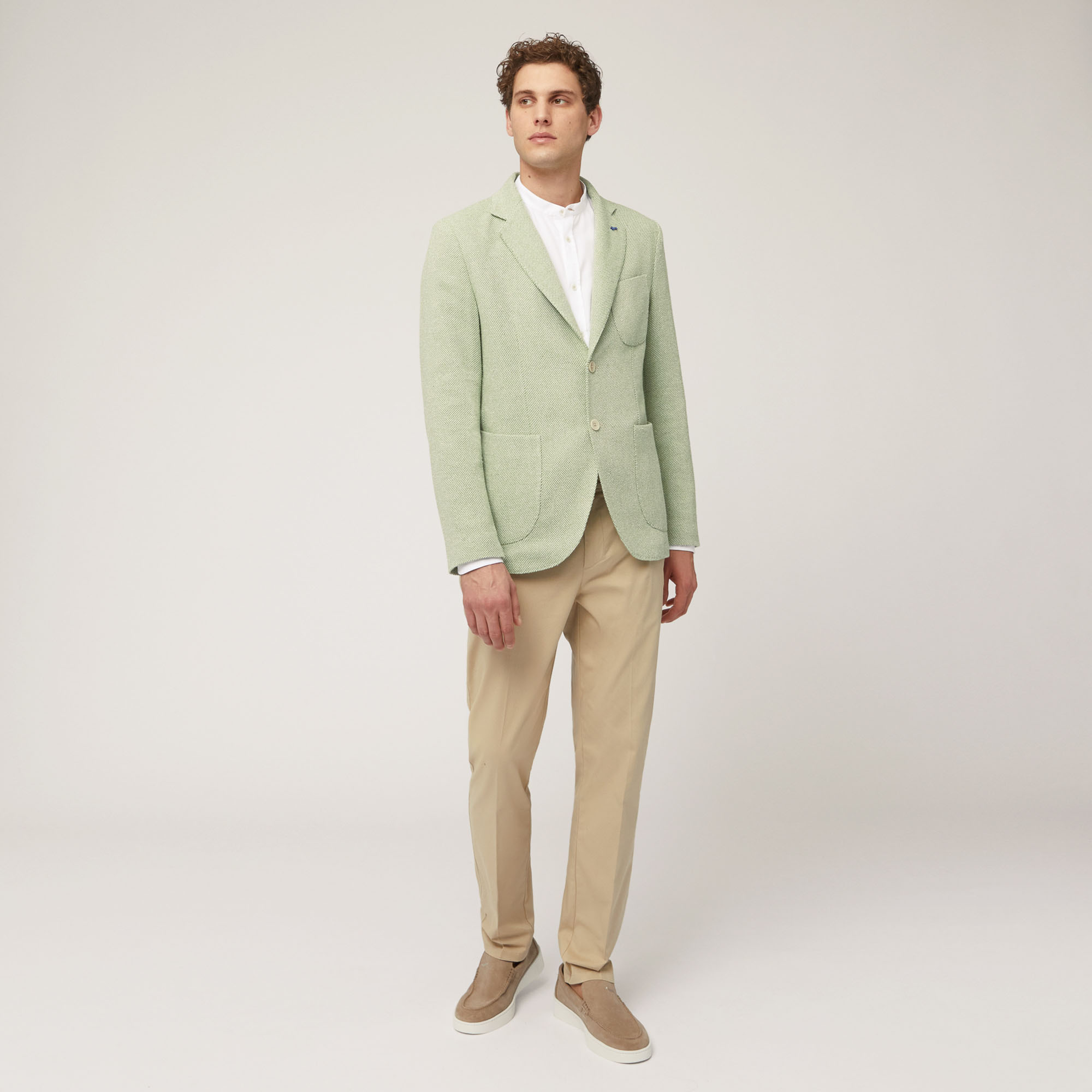 Cotton and Linen Jacket with Pockets and Breast Pocket, Herb, large image number 3