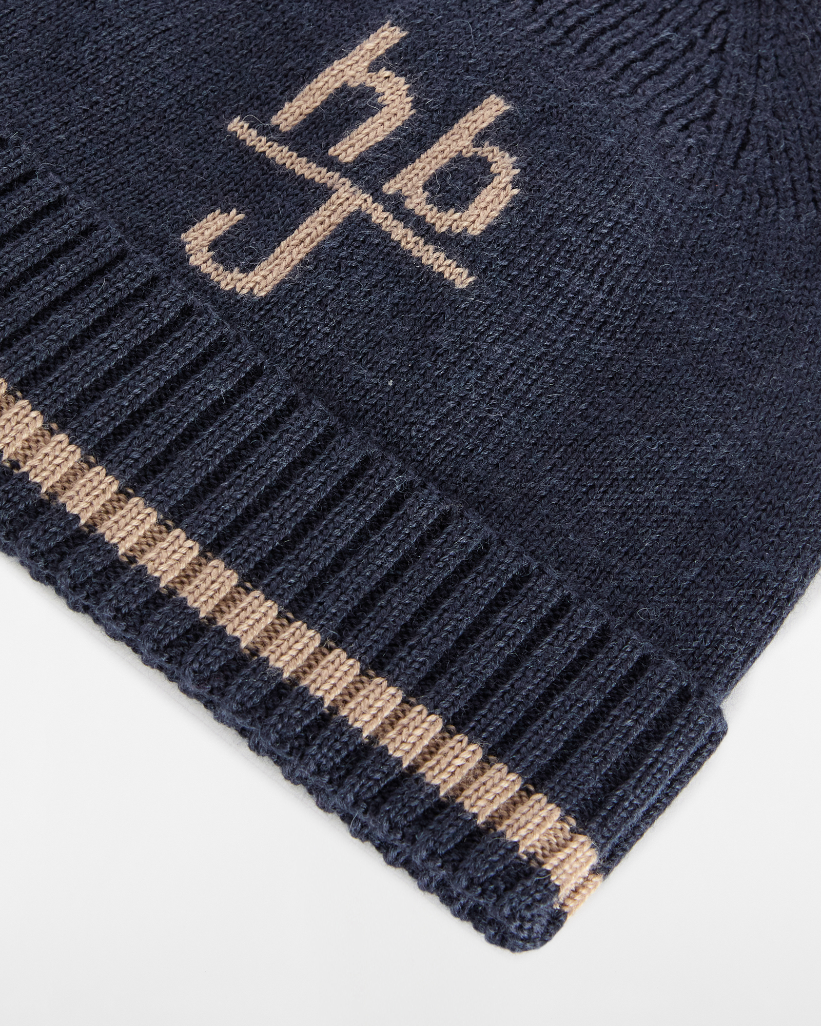 Cappello in Maglia con Logo e Bordo a Righe, Blu Scuro, large image number 3