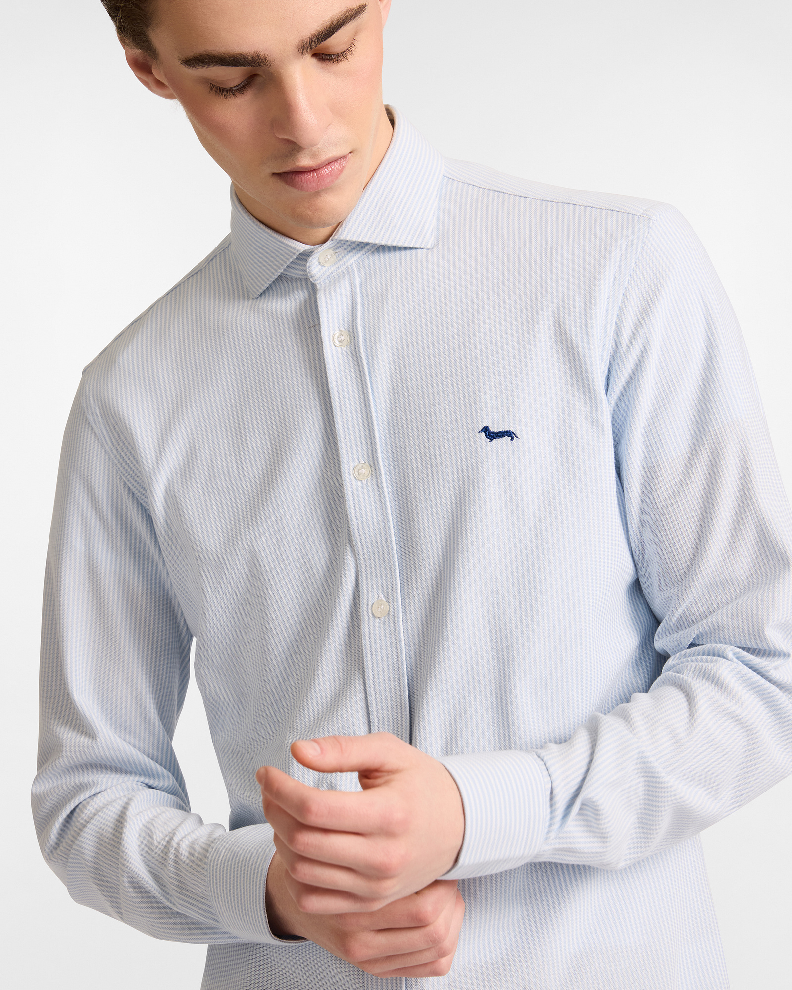 Camicia In Jersey A Microrighe, Azzurro, large image number 2