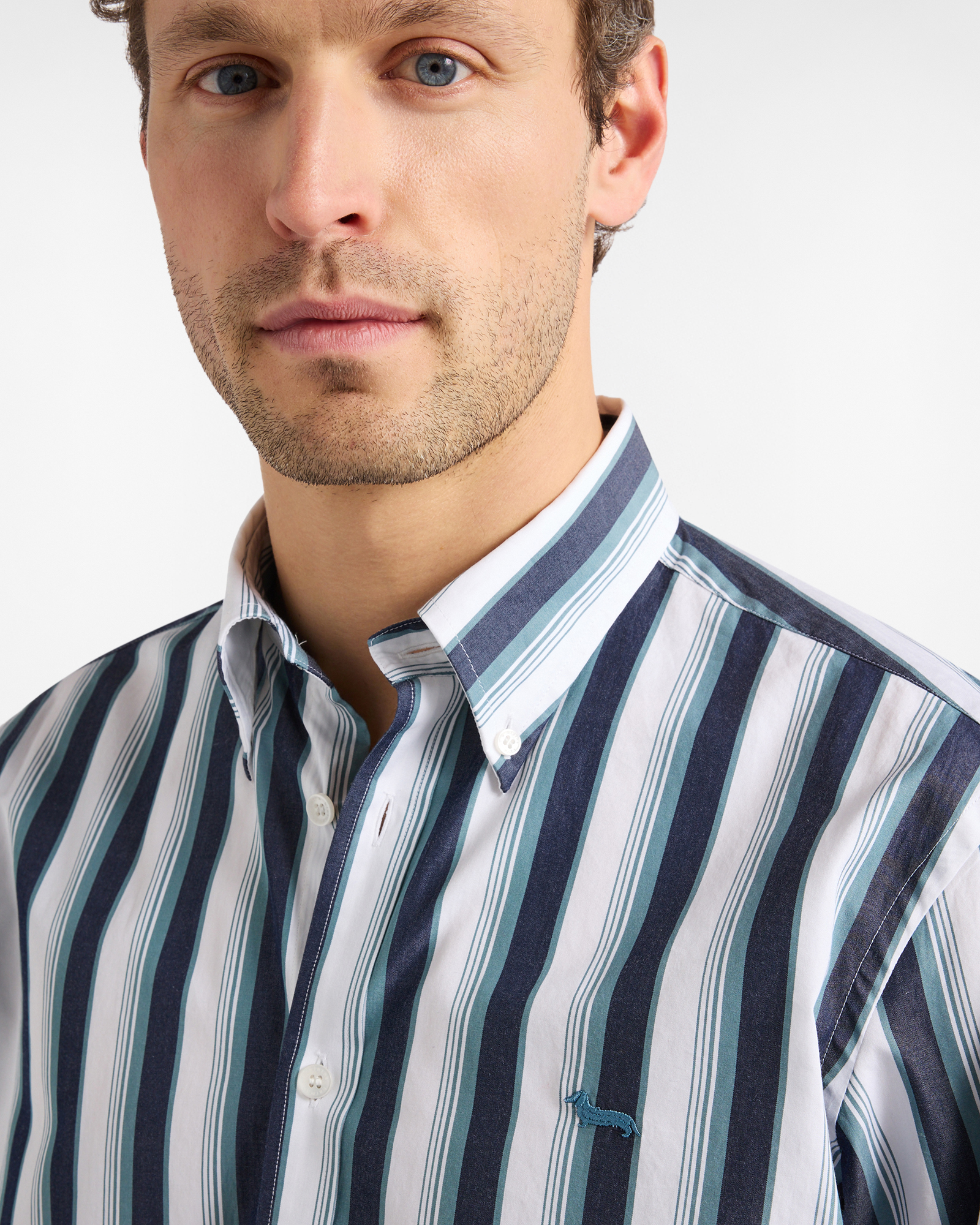 Men's regular-fit shirt with wide stripes, Navy Blue, large image number 2