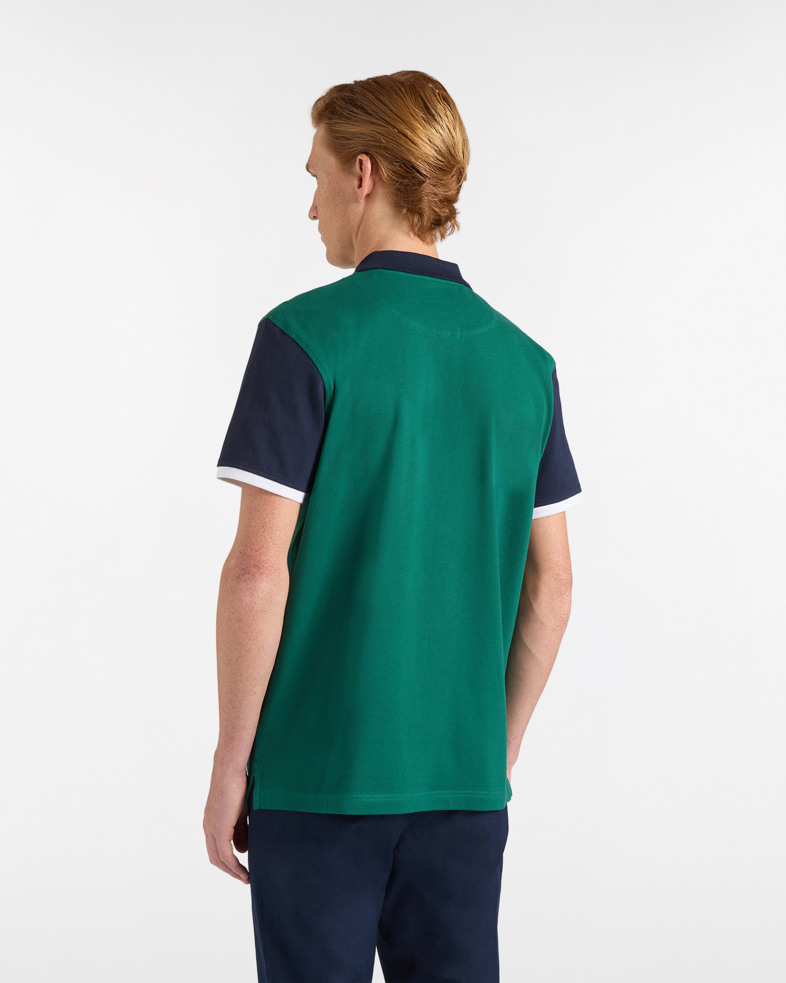 Men's regular-fit polo shirt with short bi-color sleeves, Bottle green, large image number 1