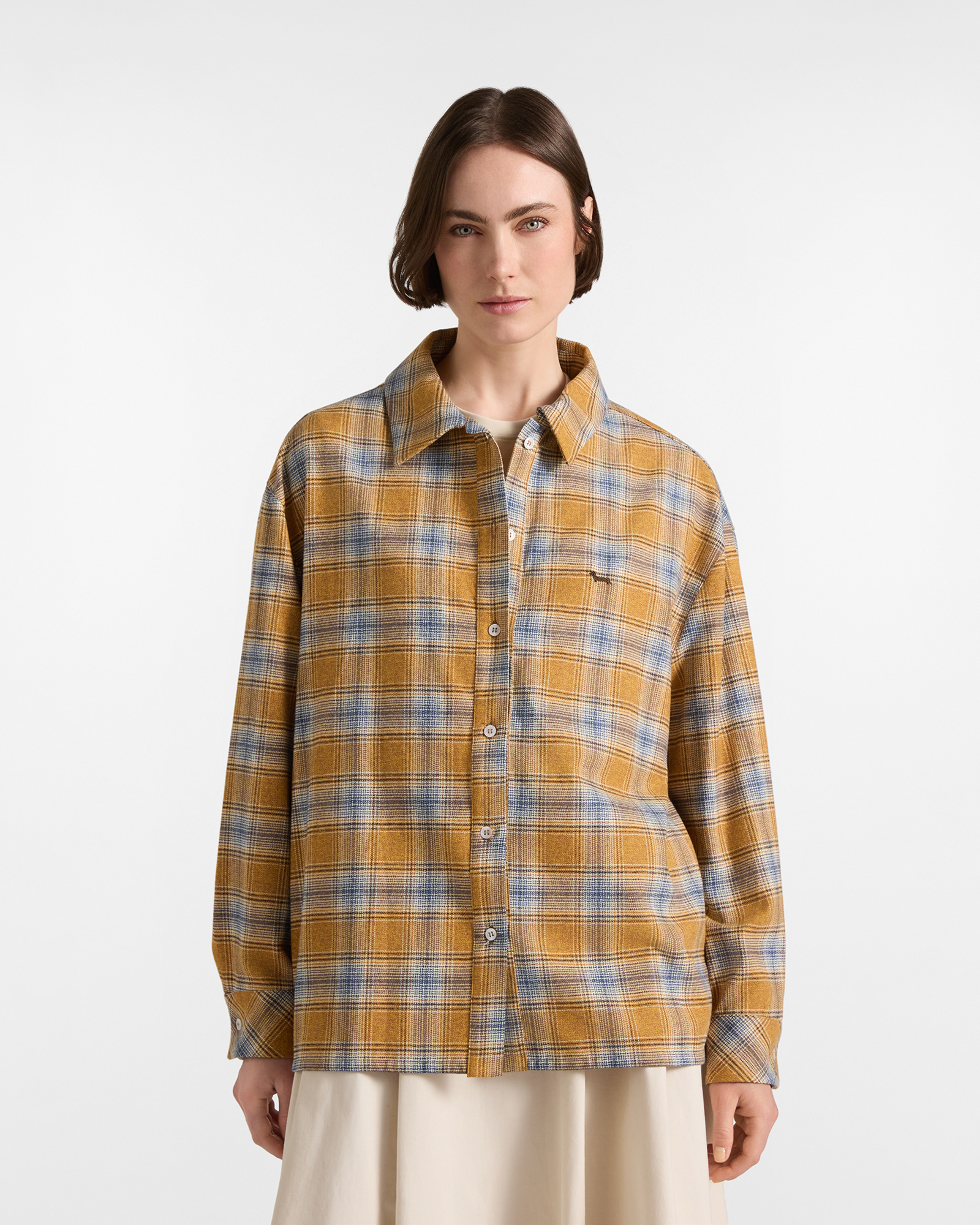 Women&rsquo;s Oversized Shirt from the &lsquo;Capsule Qualit&agrave; a Colori&rsquo; collection in yellow checked cotton