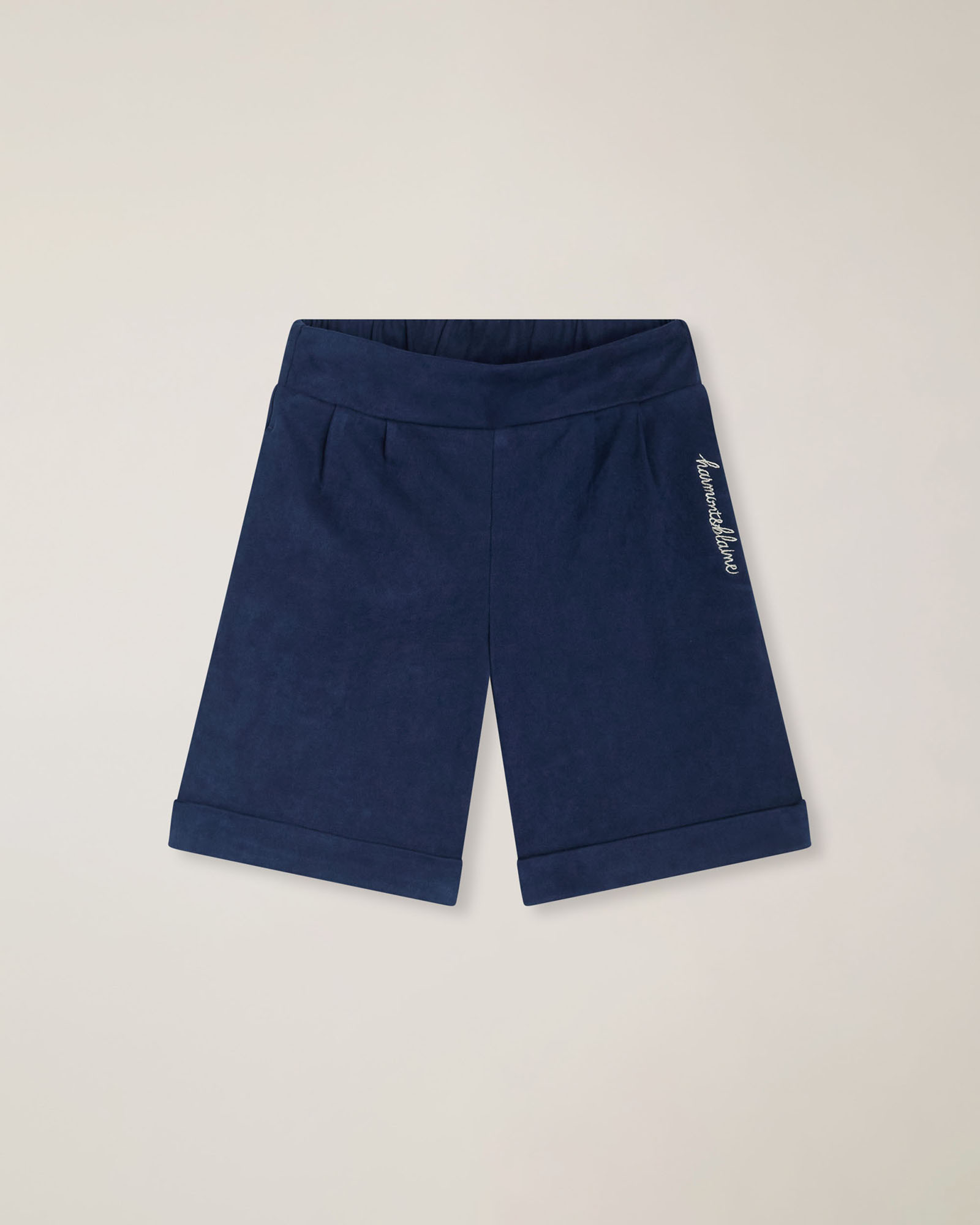 Bermuda ecoleather con ricamo logo, Blu, large