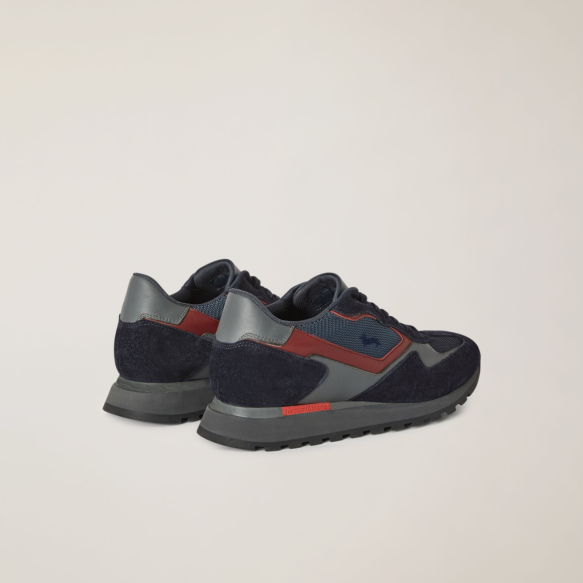 Mixed-Material Running Sneakers With Contrasting Inserts, Blue/Red, large image number 2