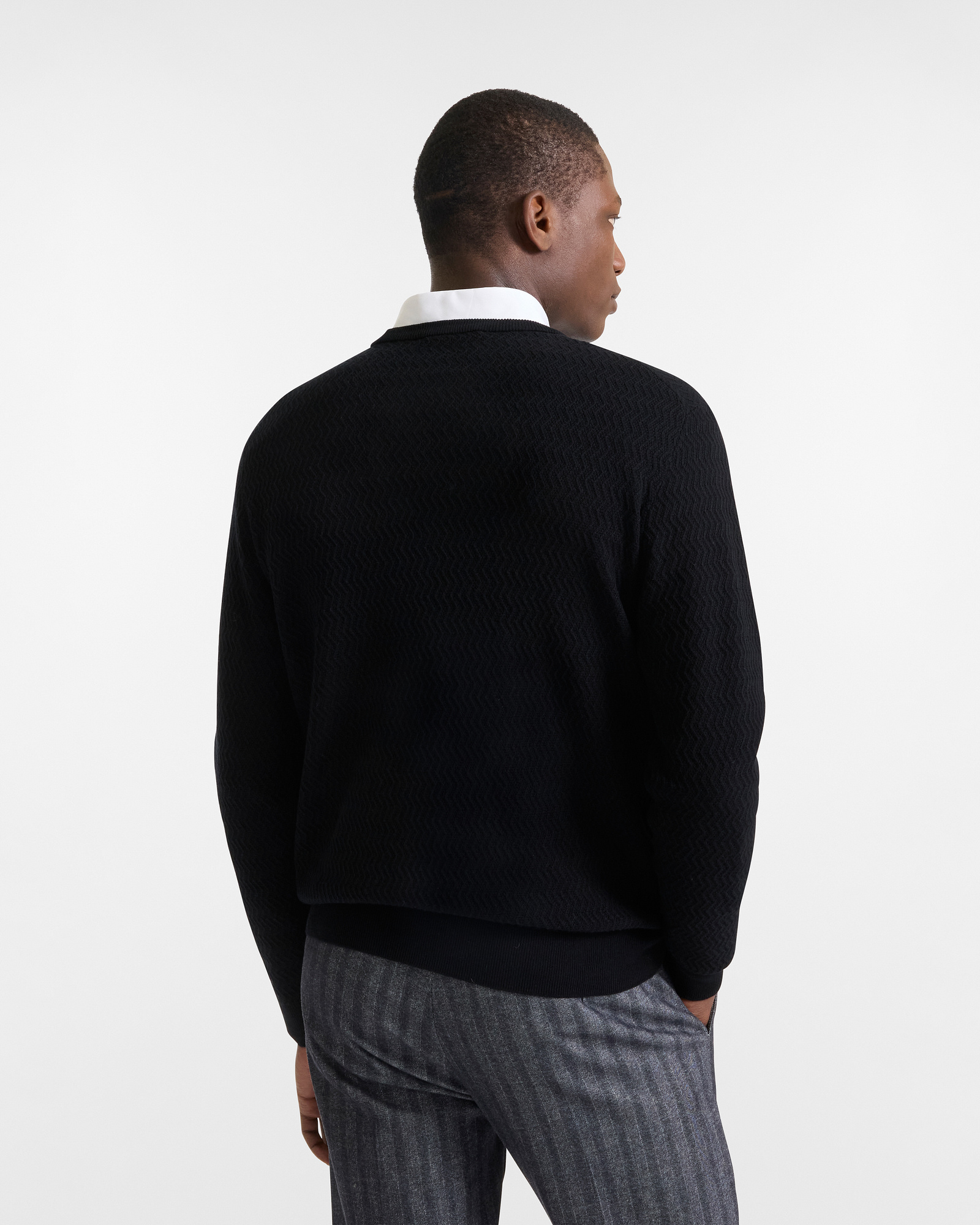 Crew Neck Knit Sweater, Black, large image number 1