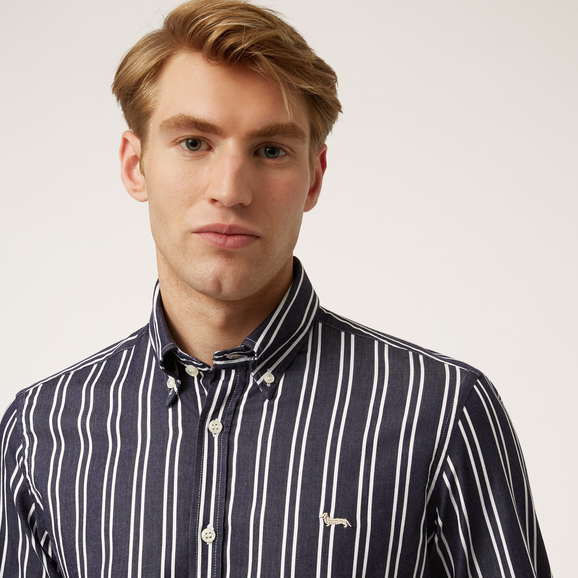 Stretch Cotton Shirt With Vertical Stripes, Blue, large image number 2