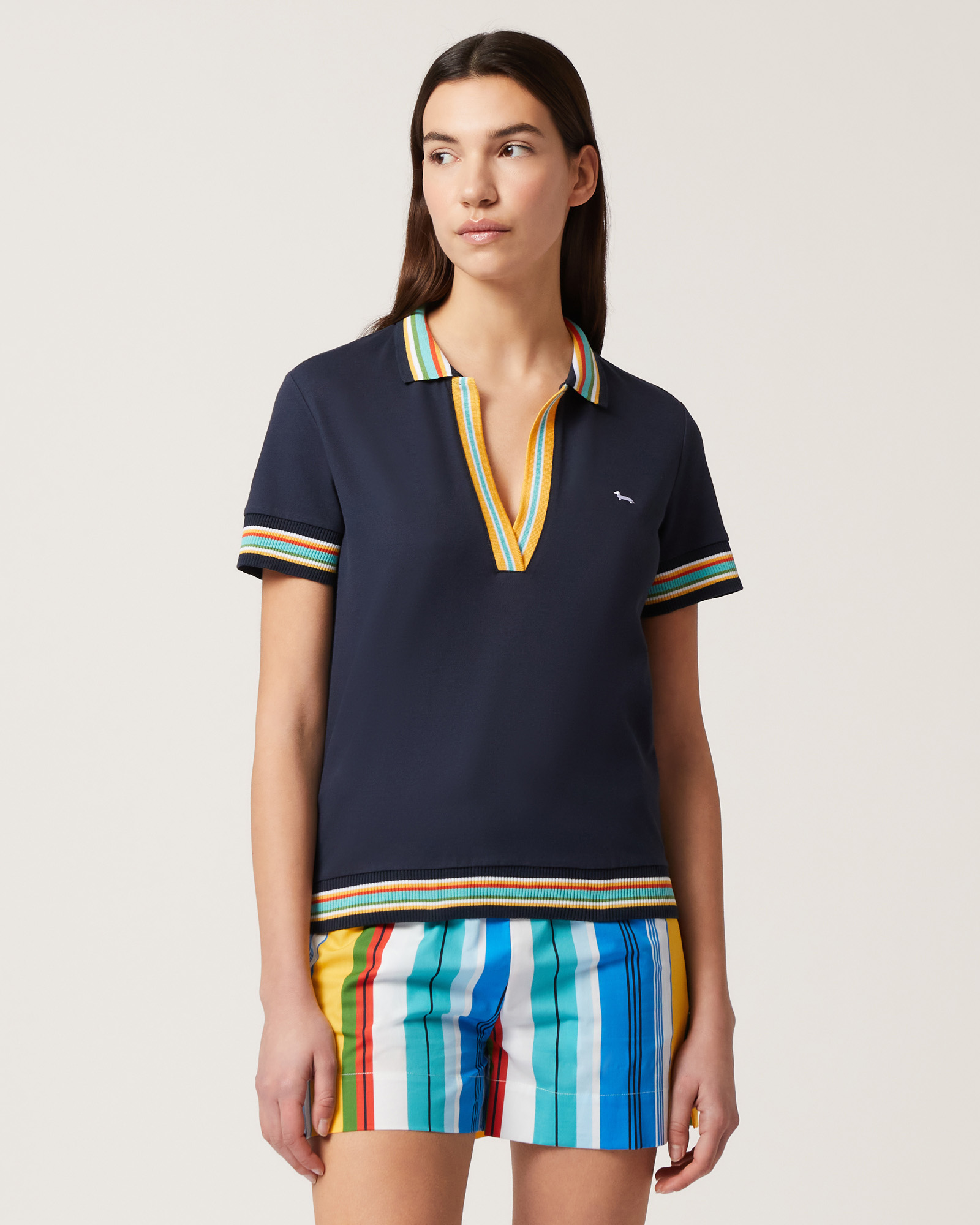 Polo Con Costine Rigate, Blu Navy, large