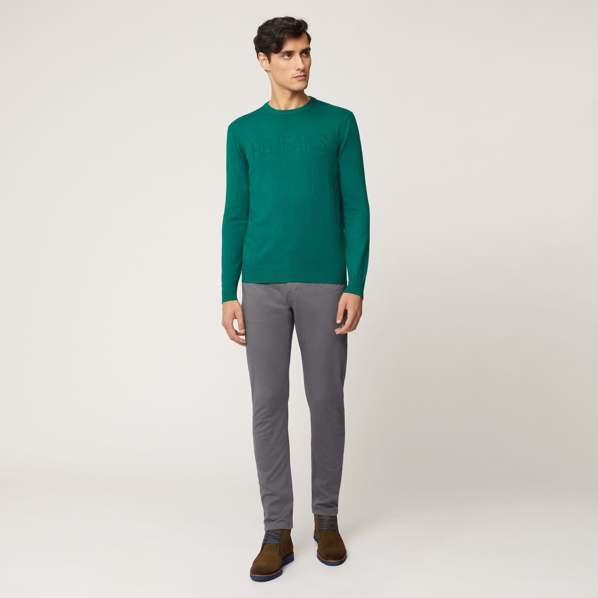 Pullover Girocollo Con Lettering Frontale E Toppe Sui Gomiti, Verde Bottiglia, large image number 3