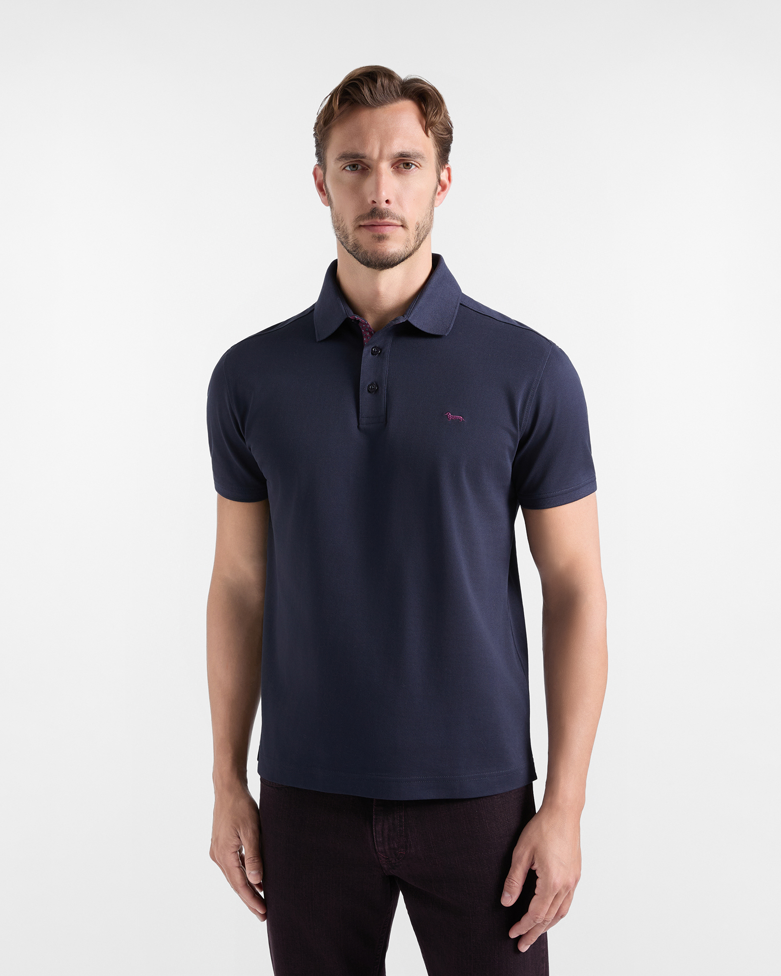 Men's short-sleeve blue 100% pure cotton piqu&eacute; polo shirt