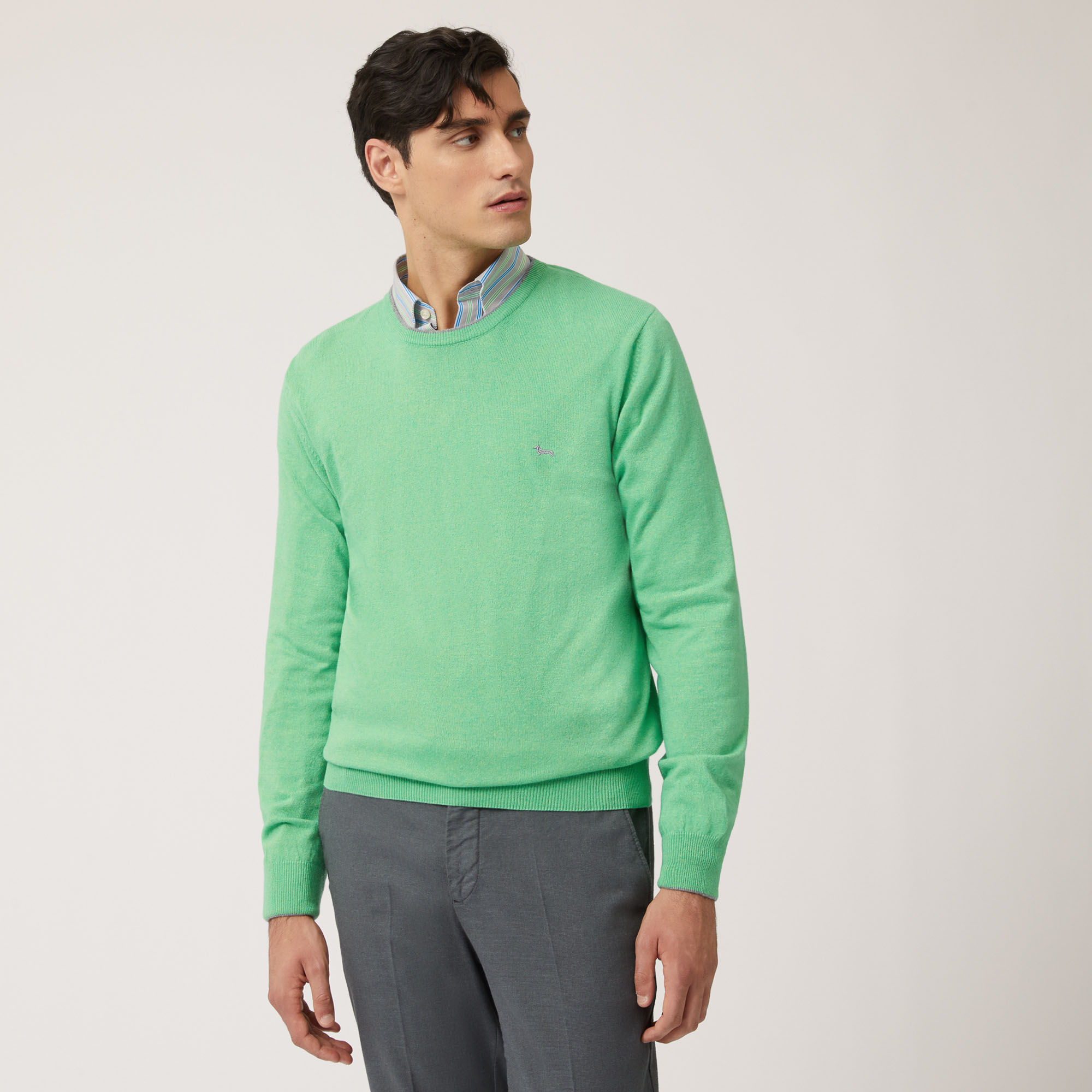 Wool And Viscose Crew-Neck Pullover, Green, large image number 0