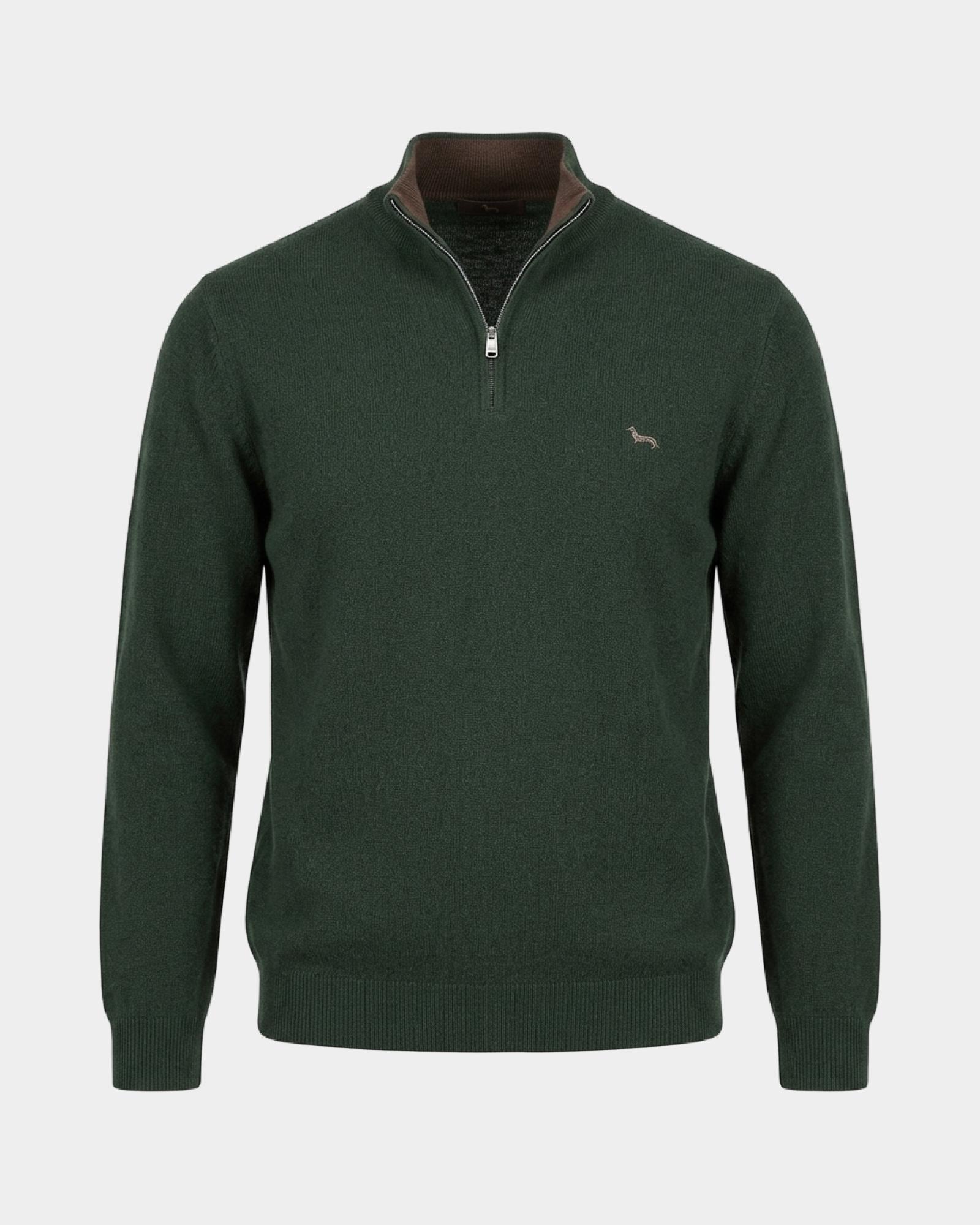 Jersey Hombre de cuello alto half zip en mezcla de lana   Regular Fit, VERDE DEPORTIVO, large