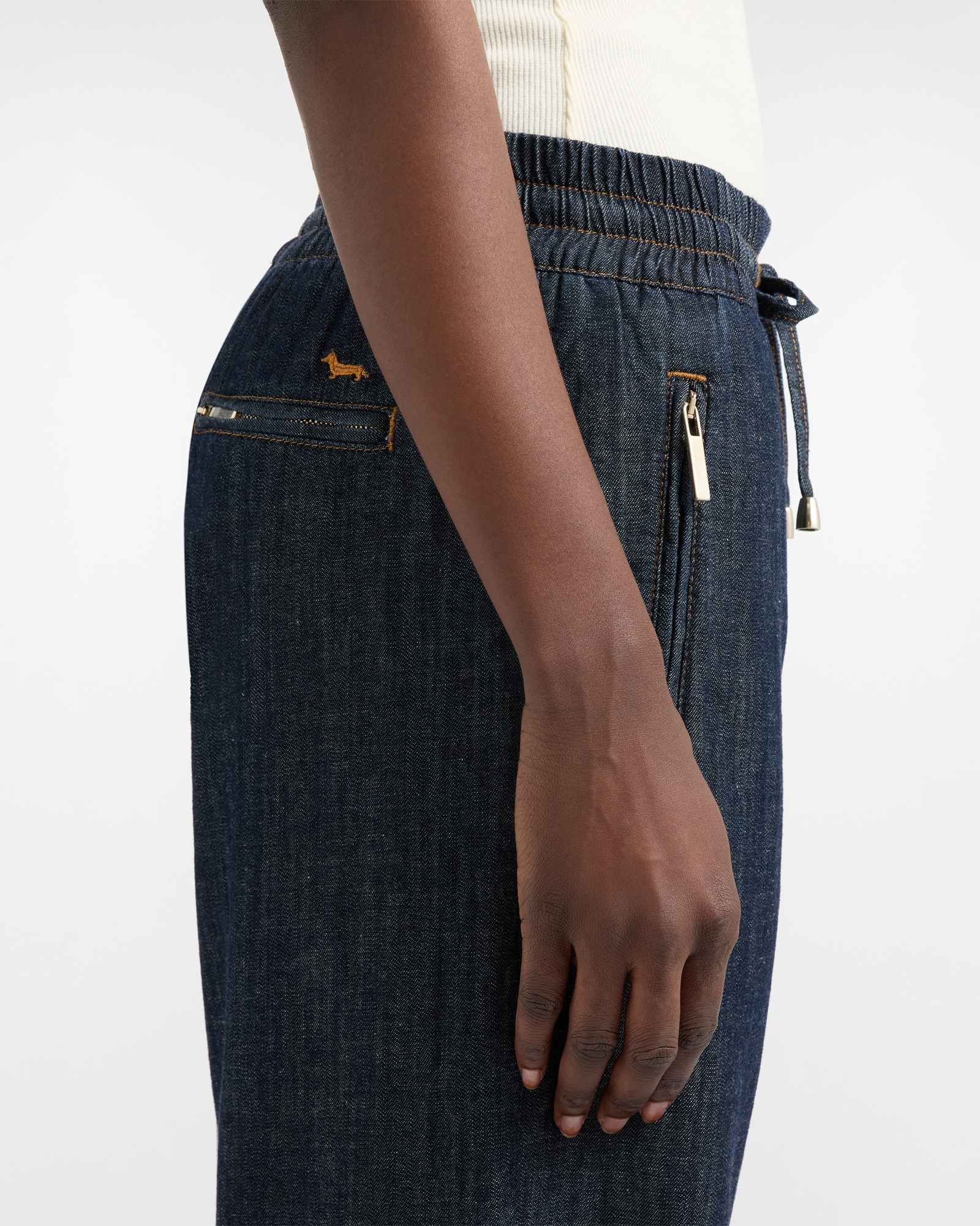 Women's chambray pants with drawstring, Blue, large image number 2