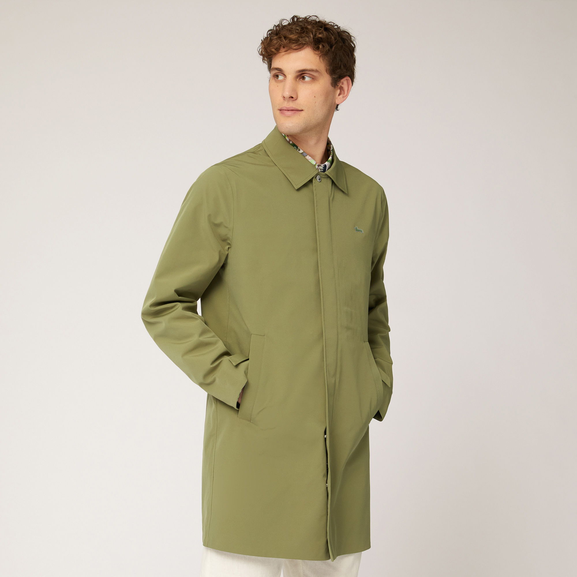 Coated Cotton Trench Coat, Green, large image number 0