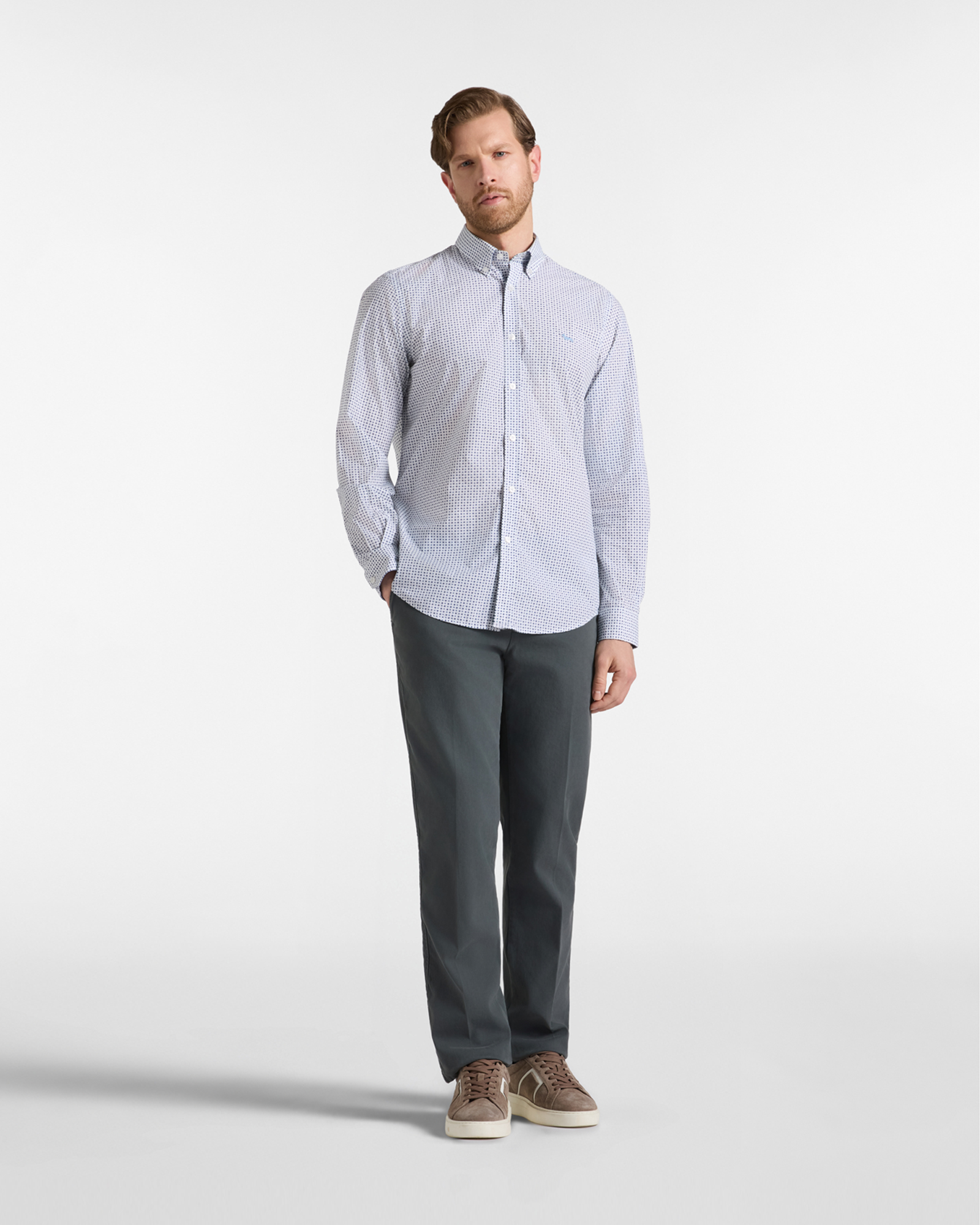 Men's narrow-fit white shirt in tie-print poplin, WHITE, large image number 3