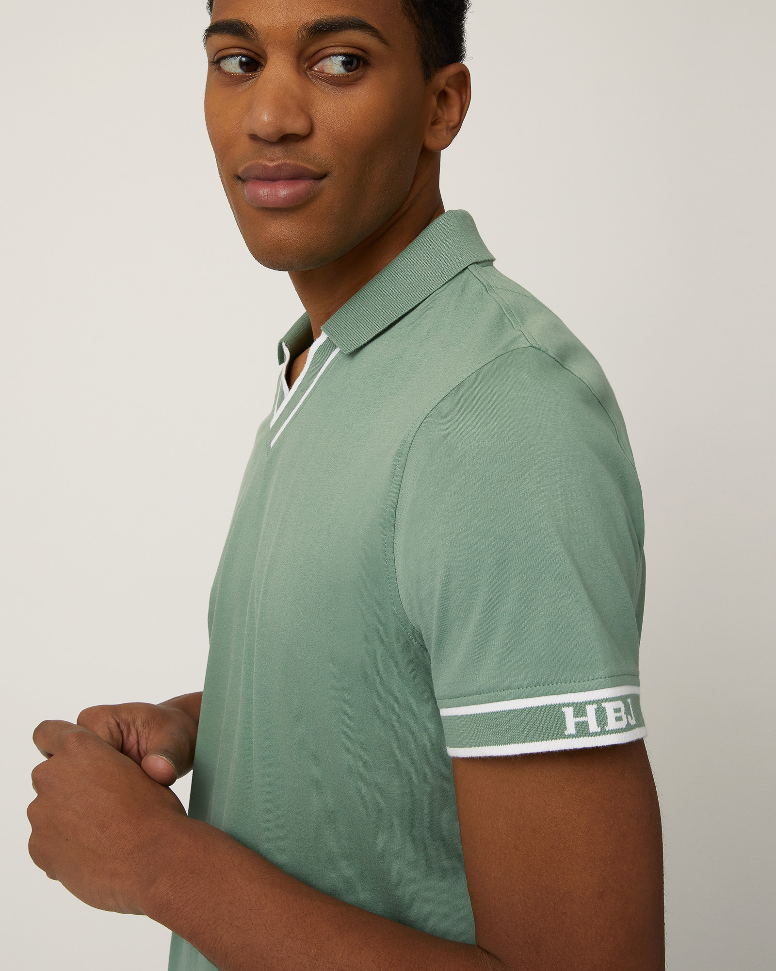 Polo with Jacquard Trims, Moss Green, large image number 2