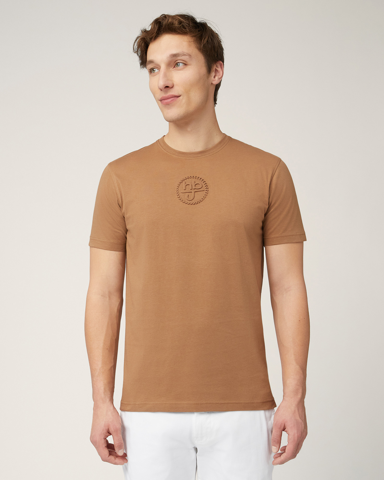T-Shirt Con Stampa Monogramma, Marrone Chiaro, large