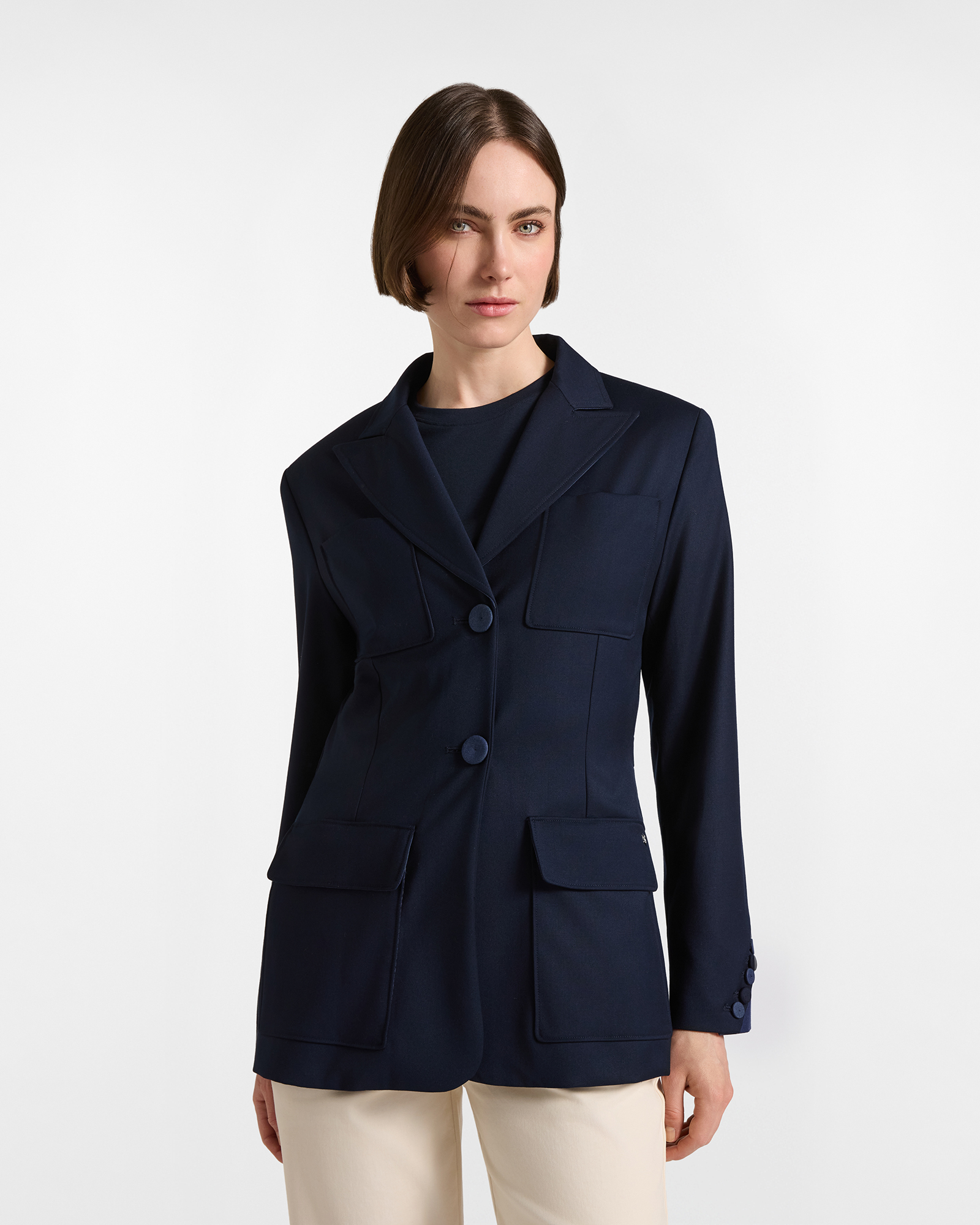 Women's blue Made-in-Italy Slim Fit poly-viscose blazer