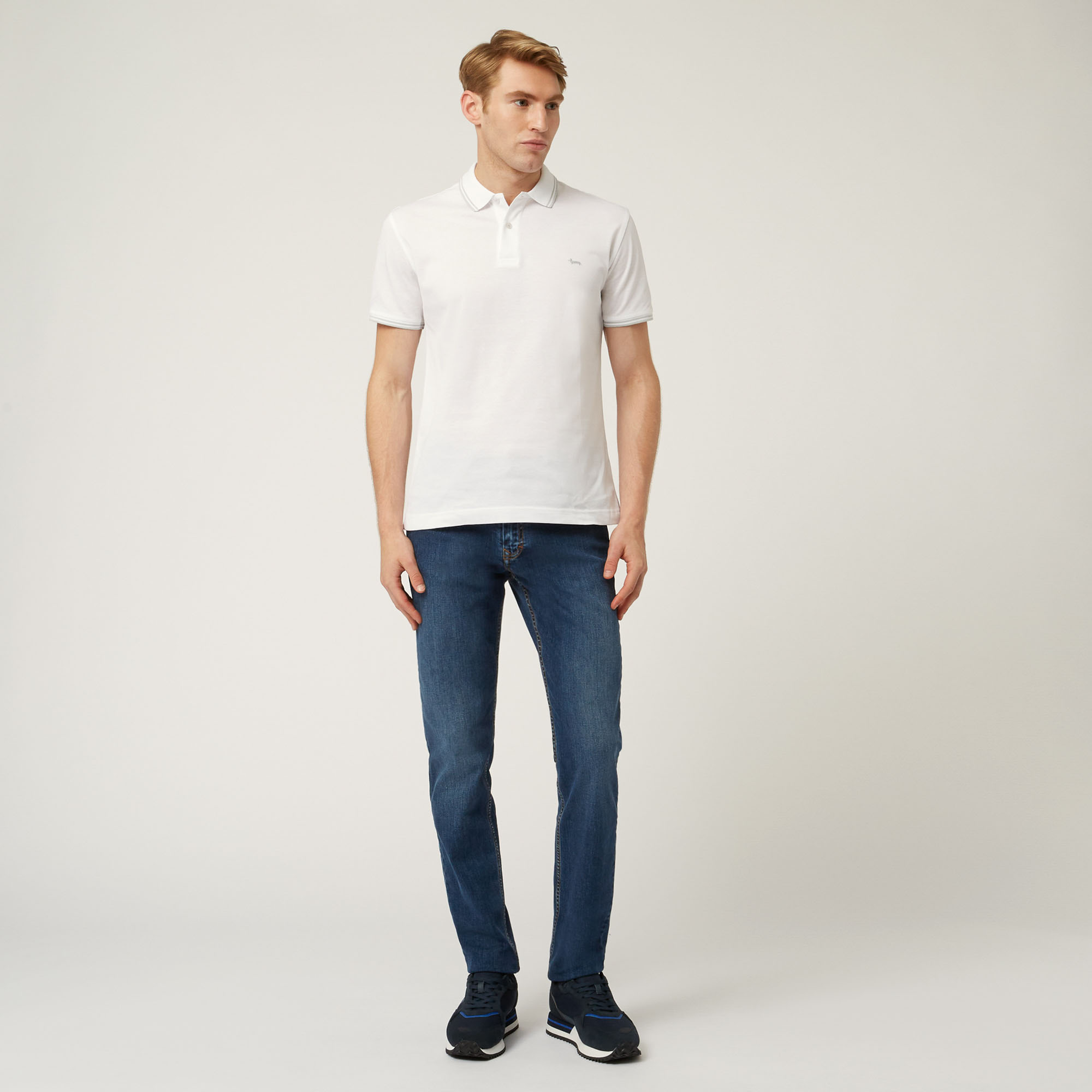 Essentials polo shirt in plain coloured cotton, White, large