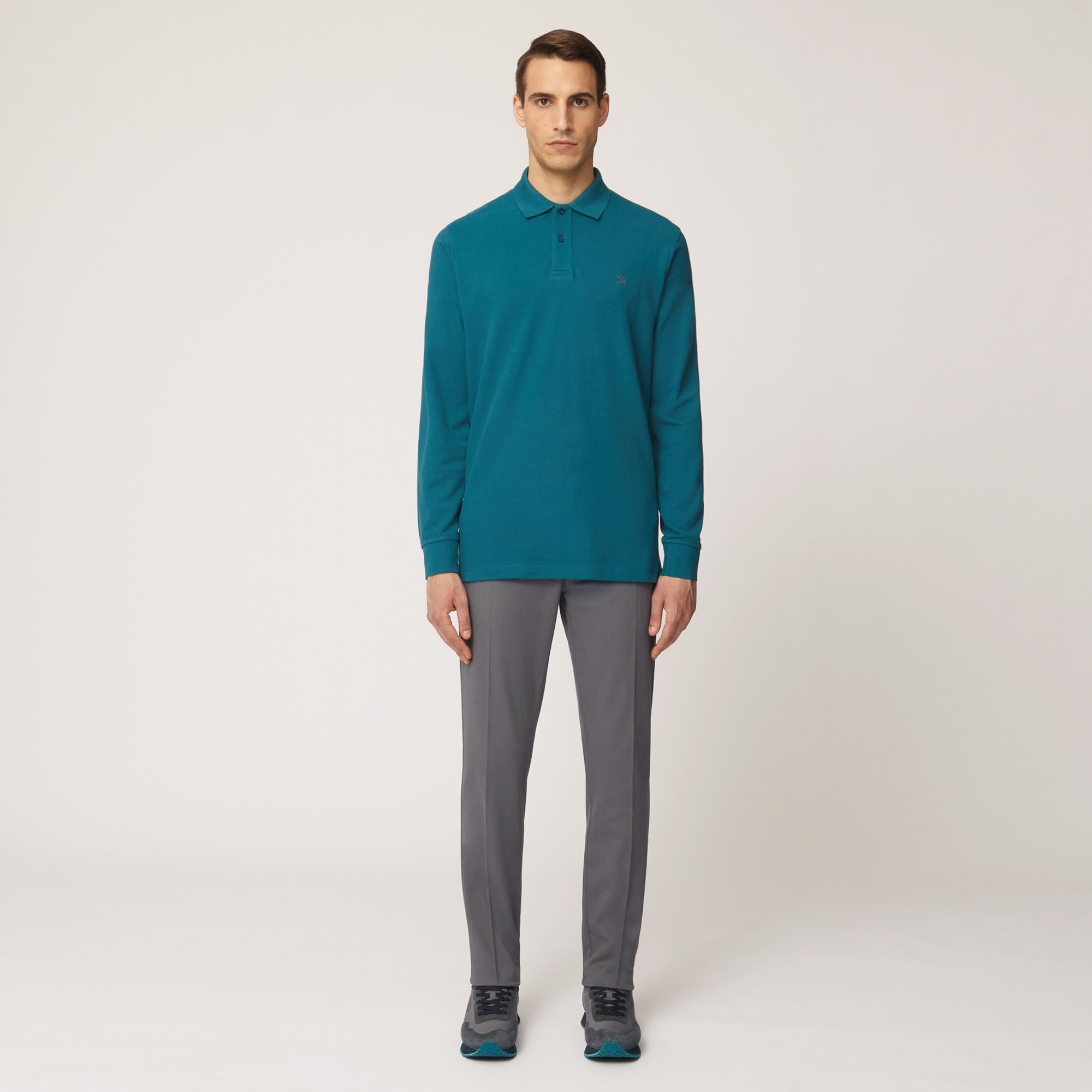 Polo A Maniche Lunghe Regular Fit, Verde Petrolio, large image number 3